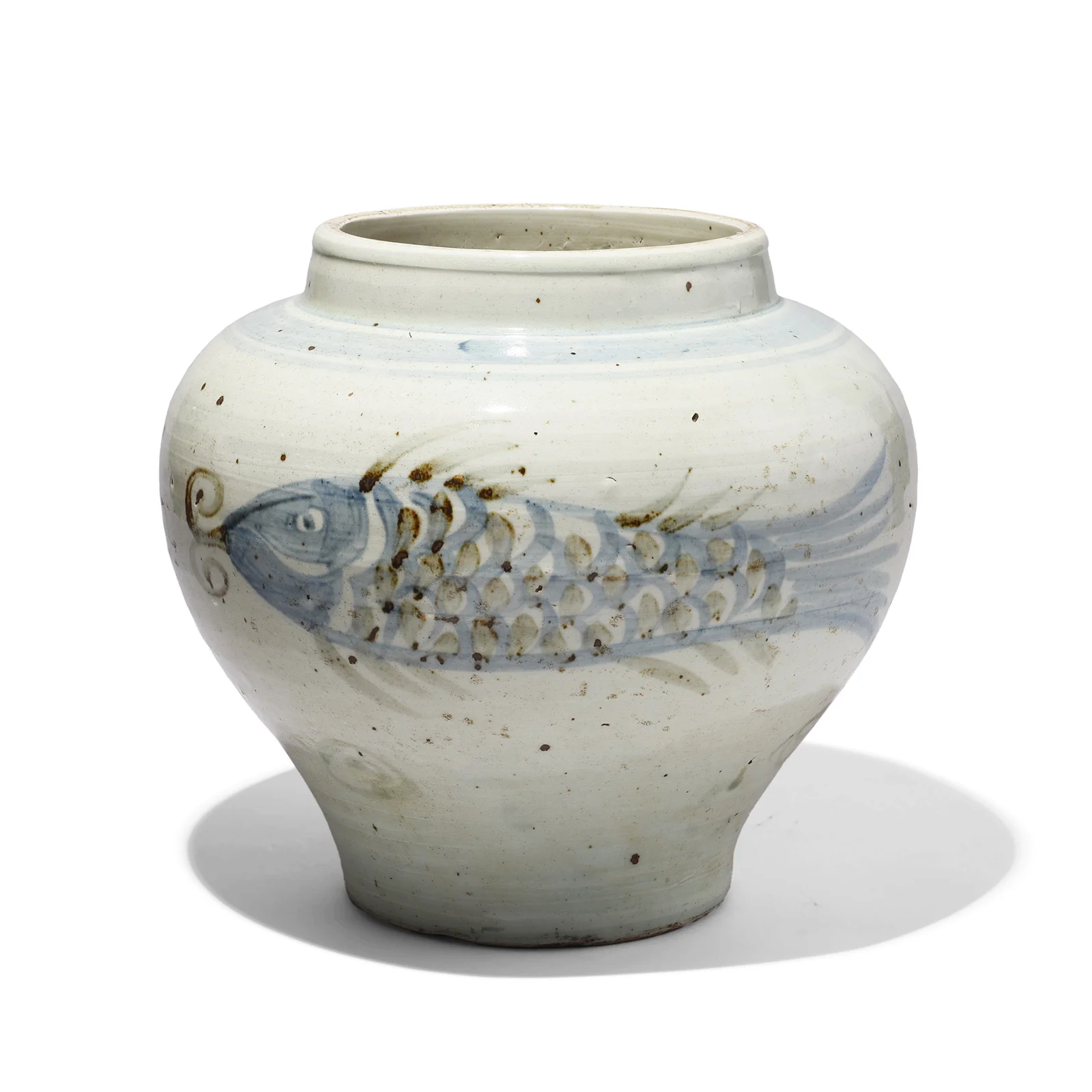 Blue & White Porcelain Fish Design Jardinière - Image 5