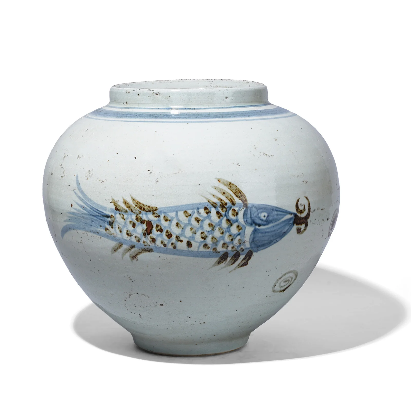 Provincial Style Blue & White Porcelain Jar - Fish