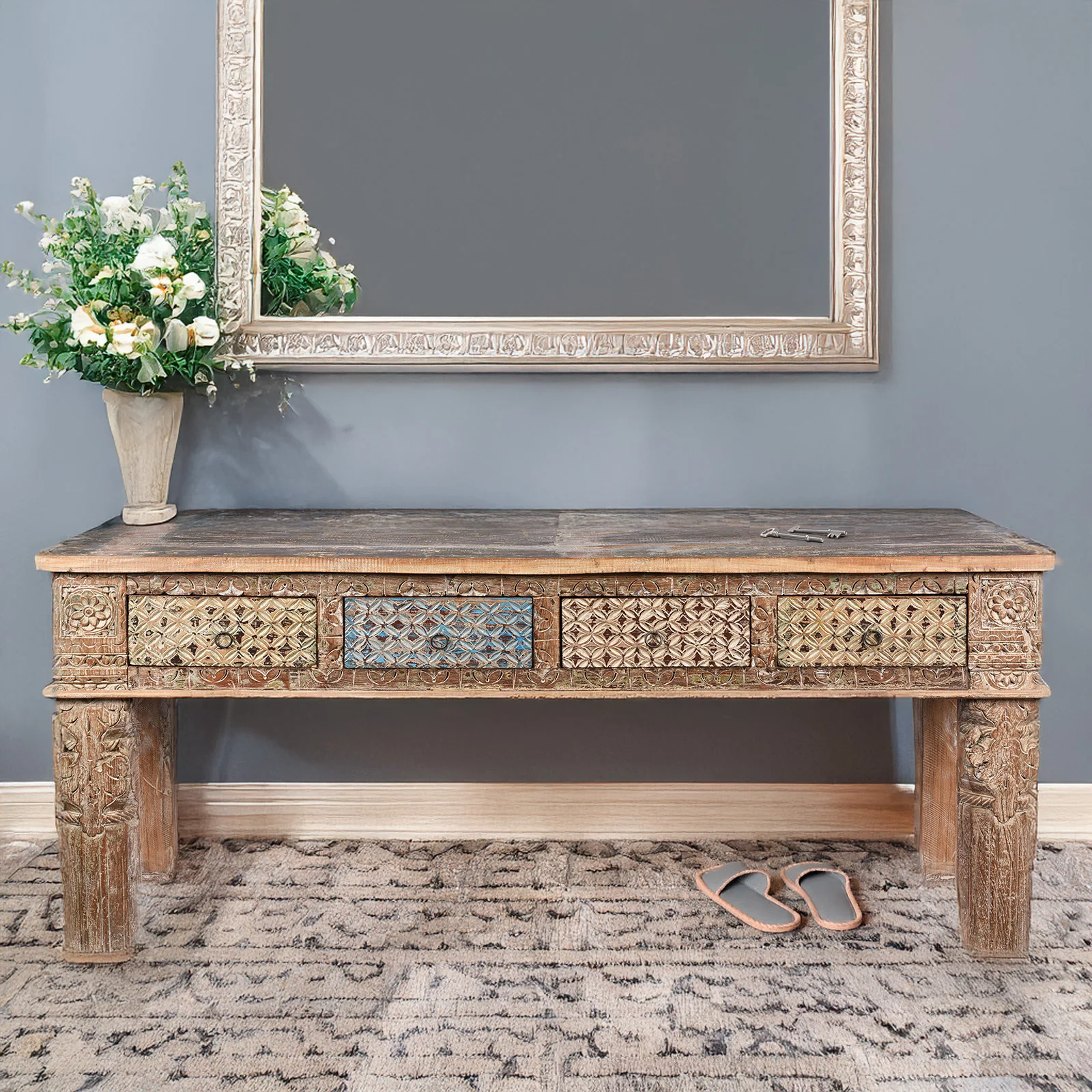 4 Drawer Painted Console Table Made From Reclaimed Teak