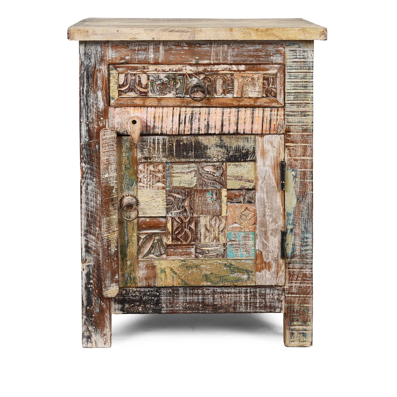 Reclaimed Teak Bedside Cabinet With Drawer - Image 4
