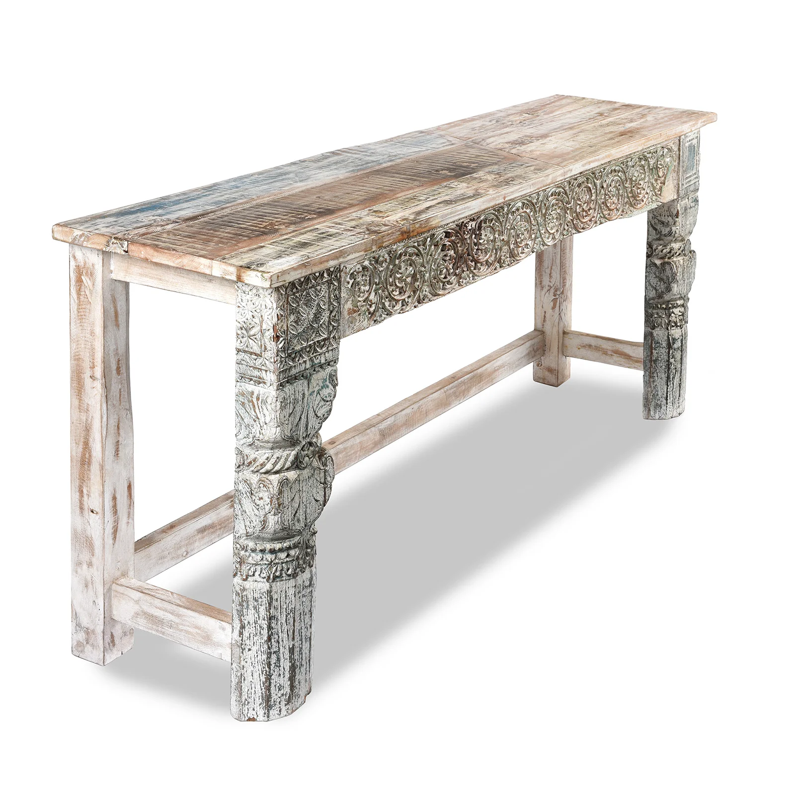 White Painted Reclaimed Teak Console Table - Image 3