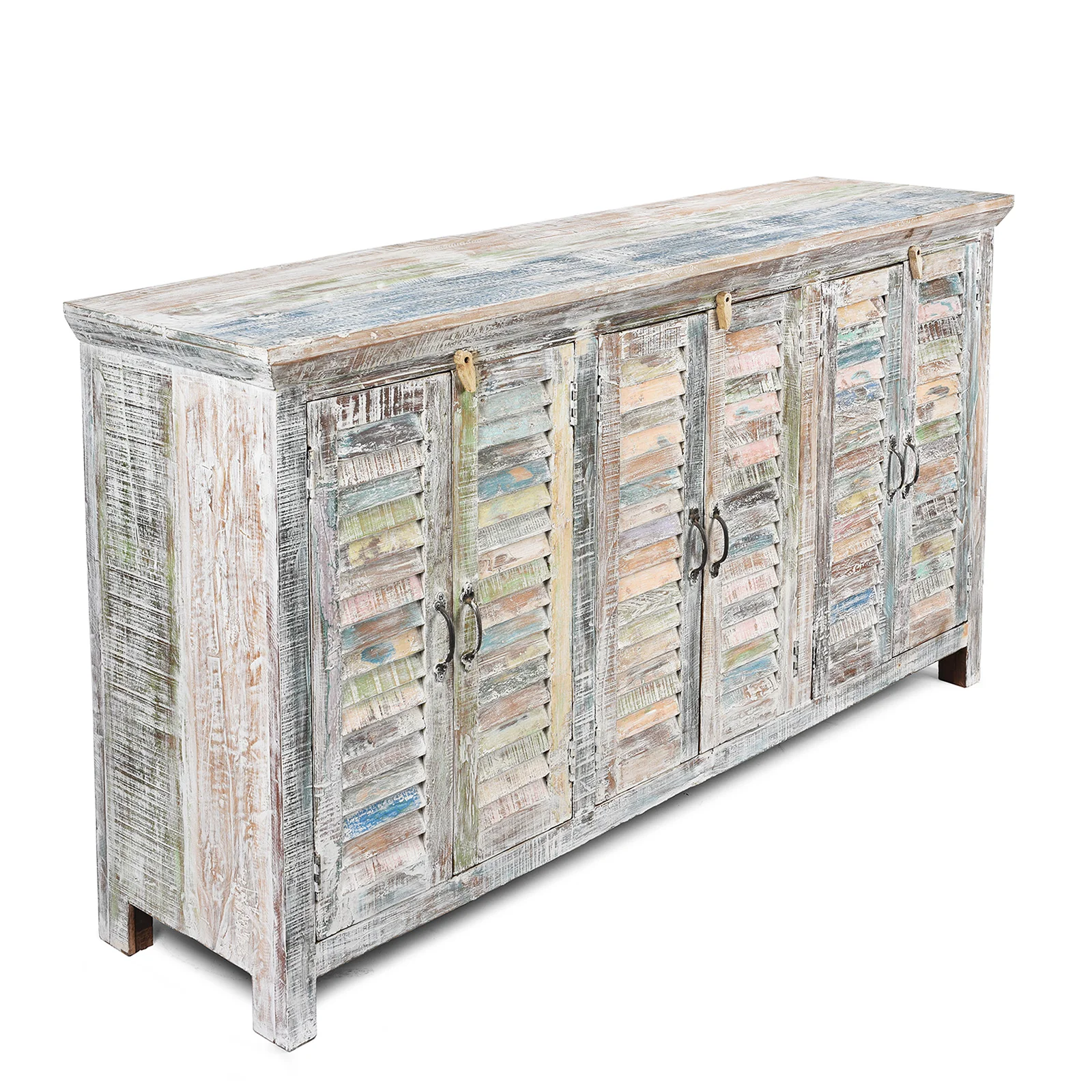 Reclaimed Teak Painted 6 Door Louvre Sideboard From India - Image 2