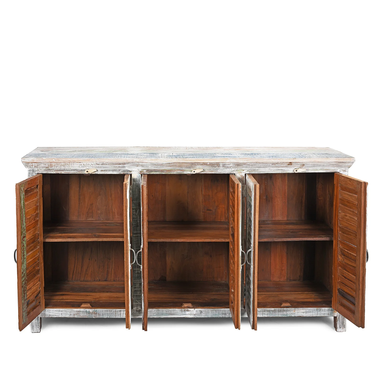 Reclaimed Teak Painted 6 Door Louvre Sideboard From India - Image 3