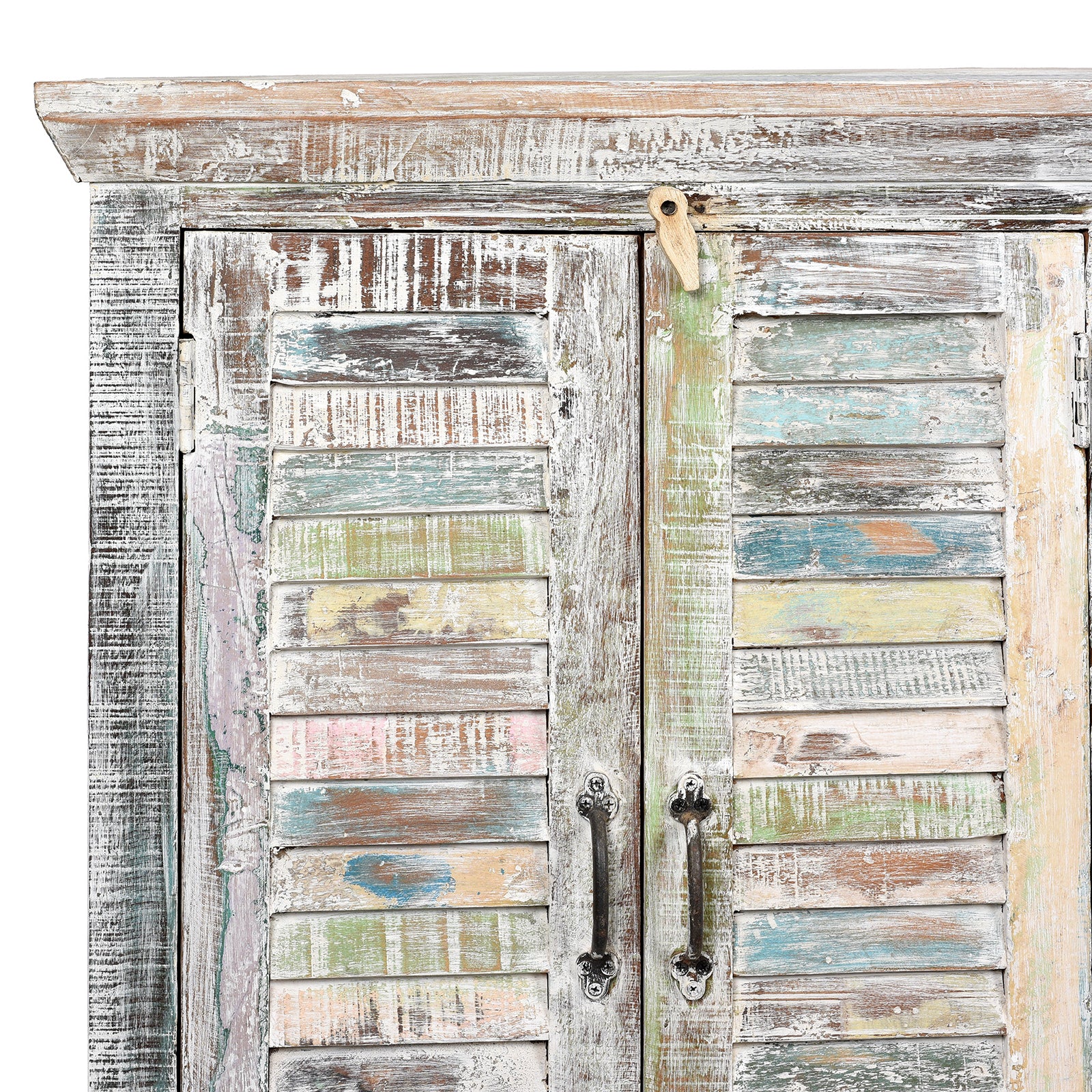 Reclaimed Teak Painted 6 Door Louvre Sideboard From India - Image 4