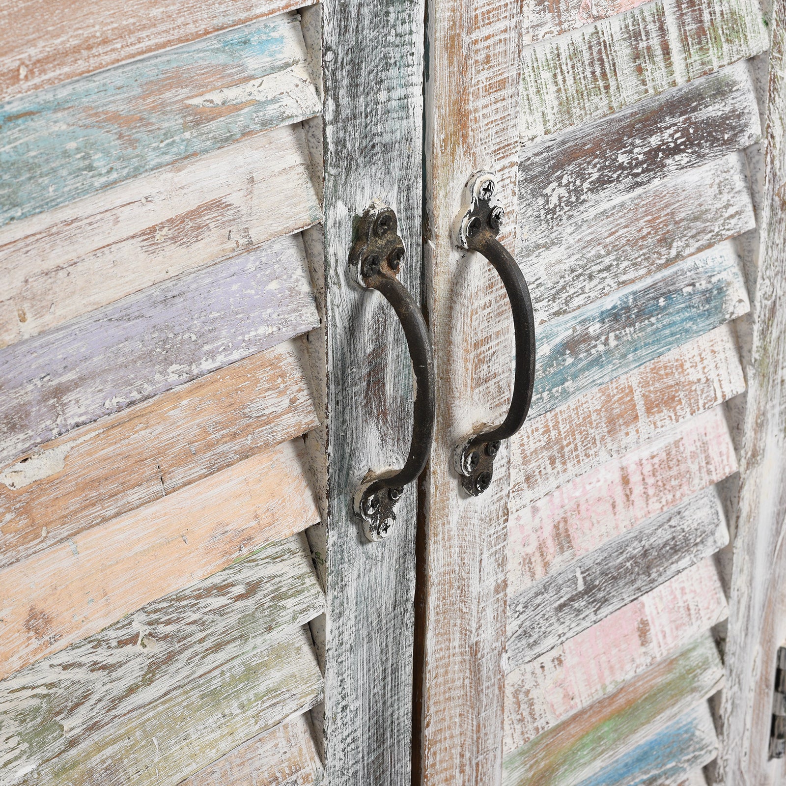 Reclaimed Teak Painted 6 Door Louvre Sideboard From India - Image 5