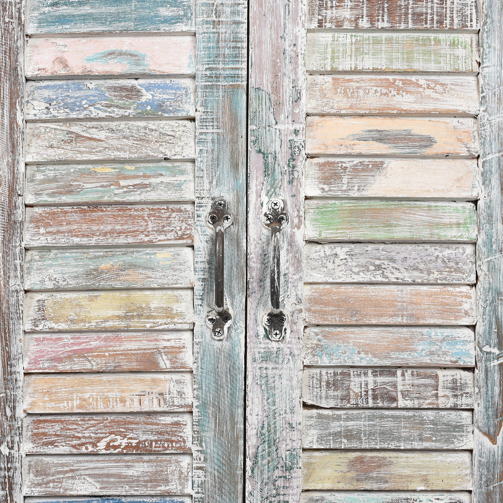 Reclaimed Teak Painted 6 Door Louvre Sideboard From India - Image 6