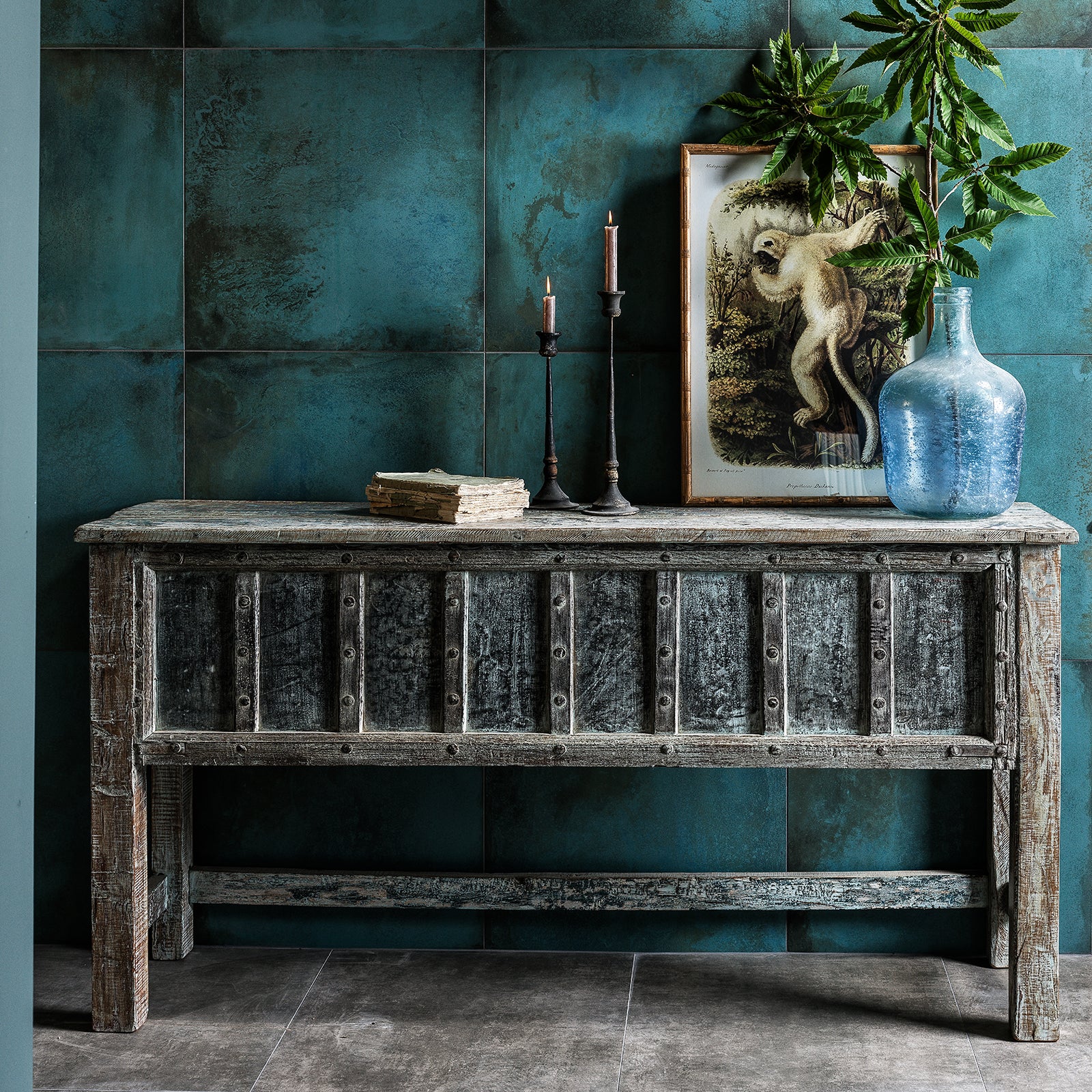Reclaimed Teak Console Table With Painted Finish