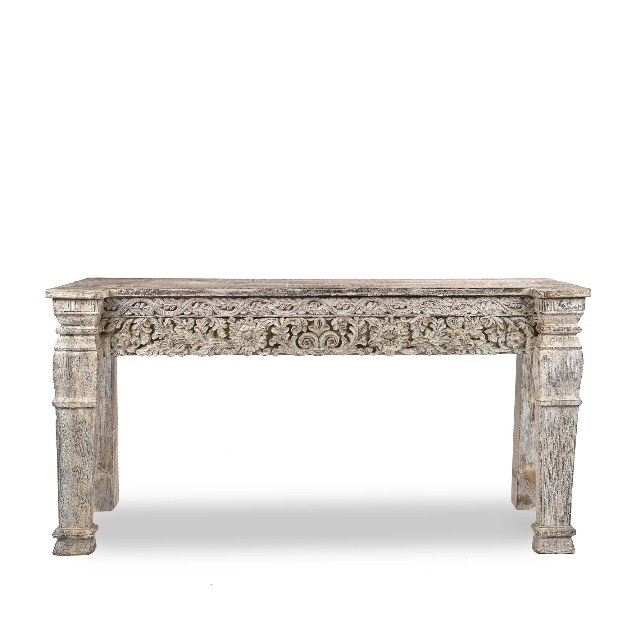Carved Console Table Made From Reclaimed Teak