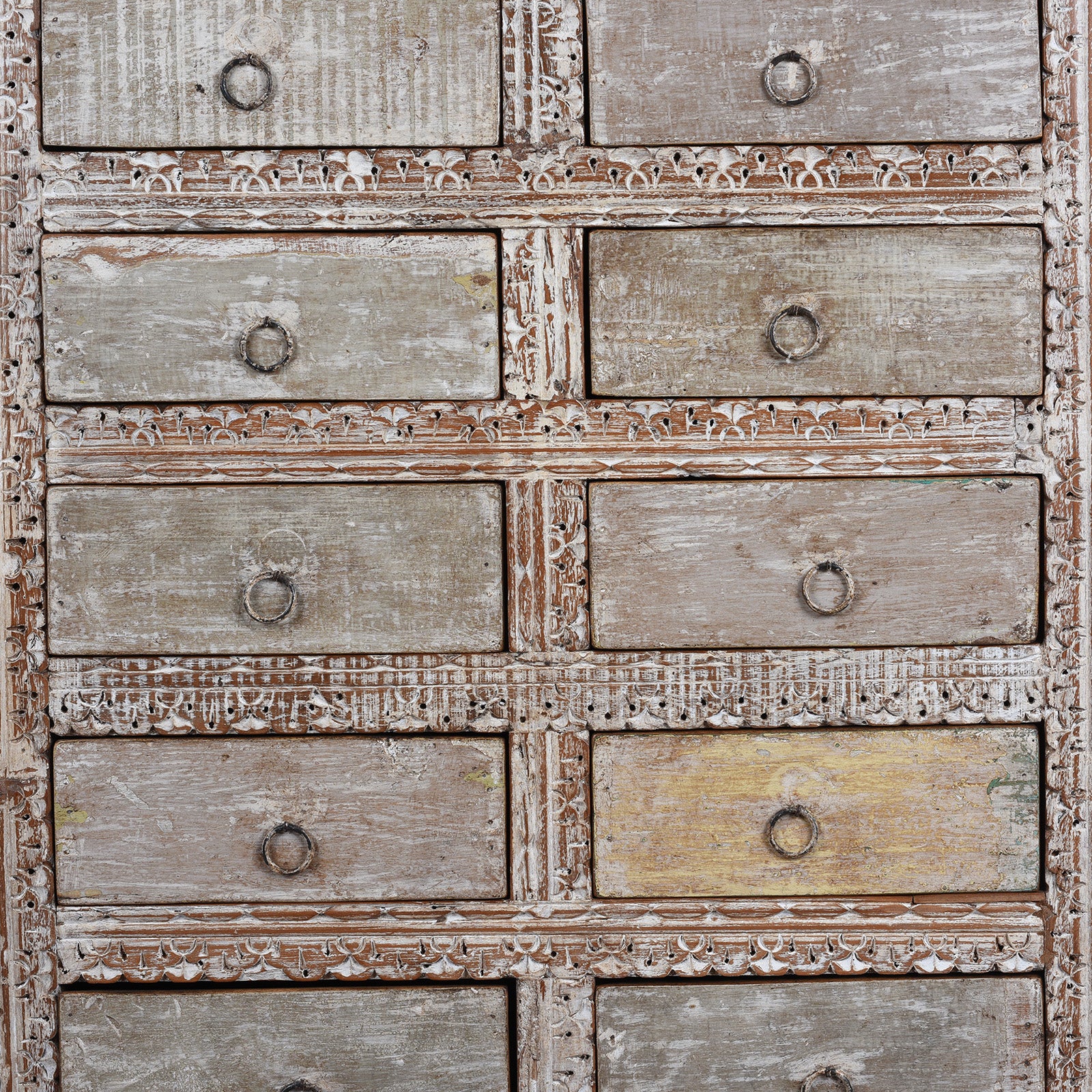 Reclaimed Teak Chest Of Drawers With Old Paint - Image 4