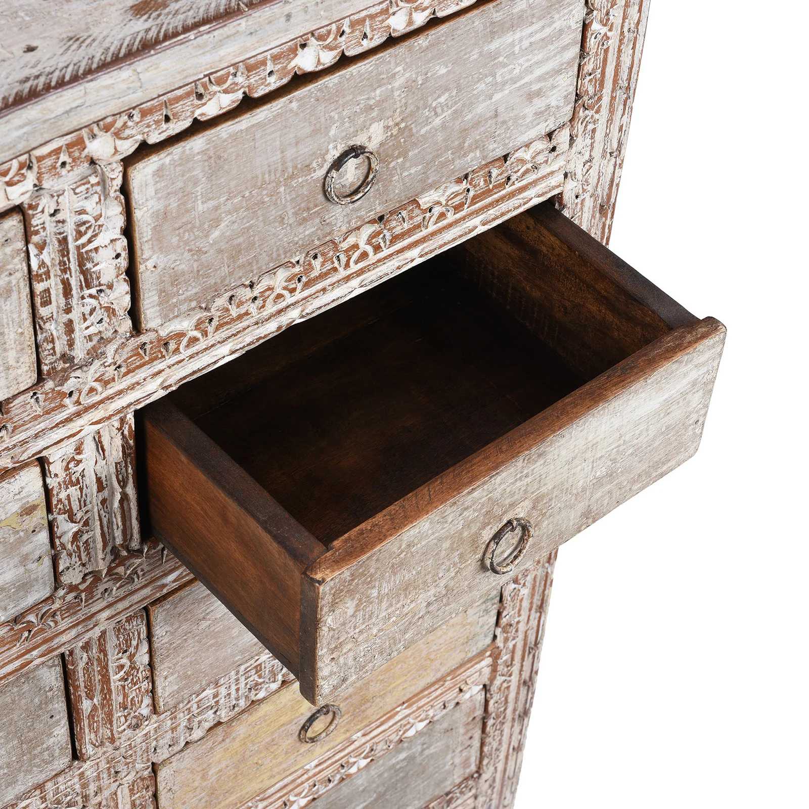 Reclaimed Teak Chest Of Drawers With Old Paint - Image 5