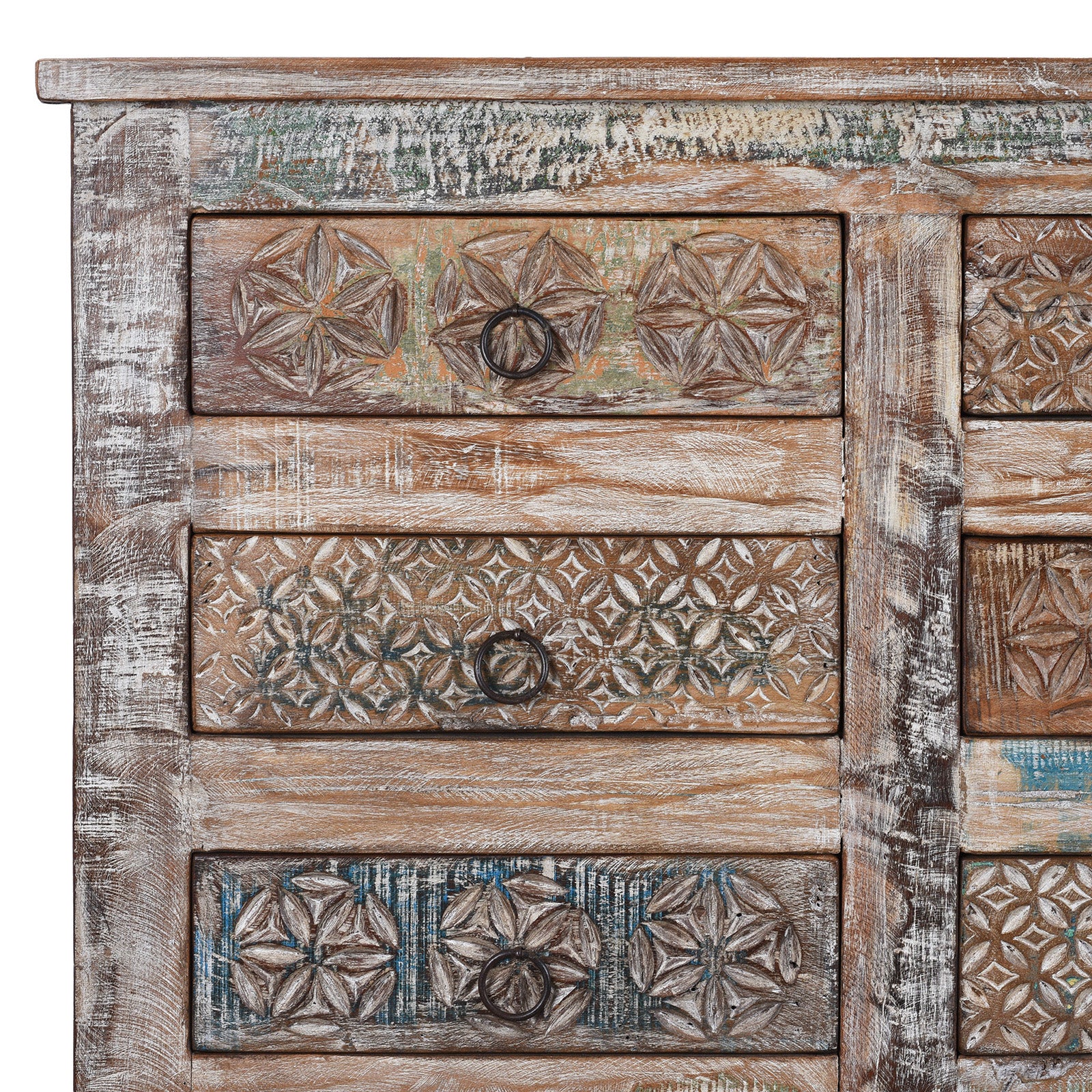 Reclaimed Teak Chest Of Drawers With Old Paint - Image 2
