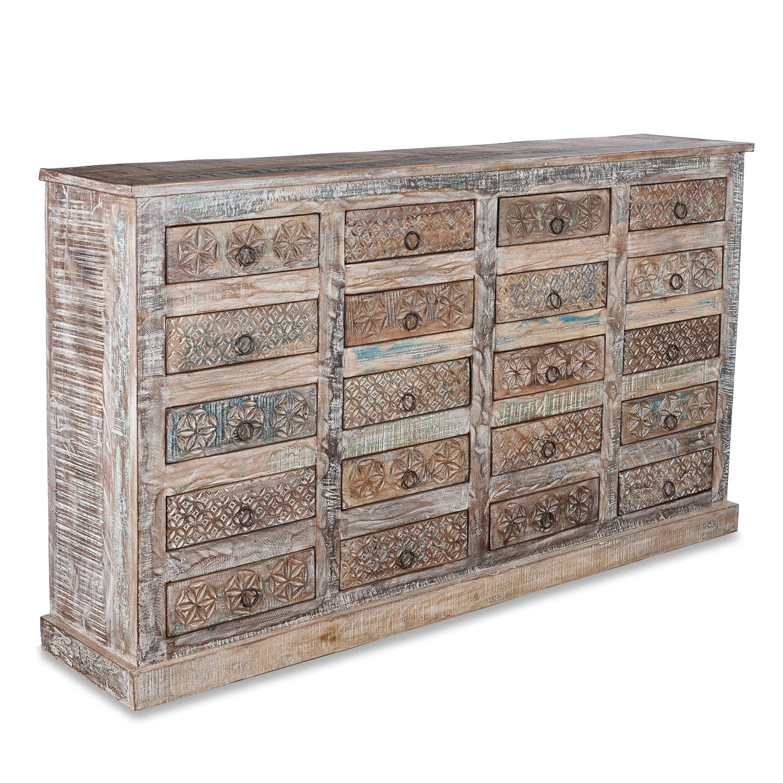 Reclaimed Teak Chest Of Drawers With Old Paint - Image 3