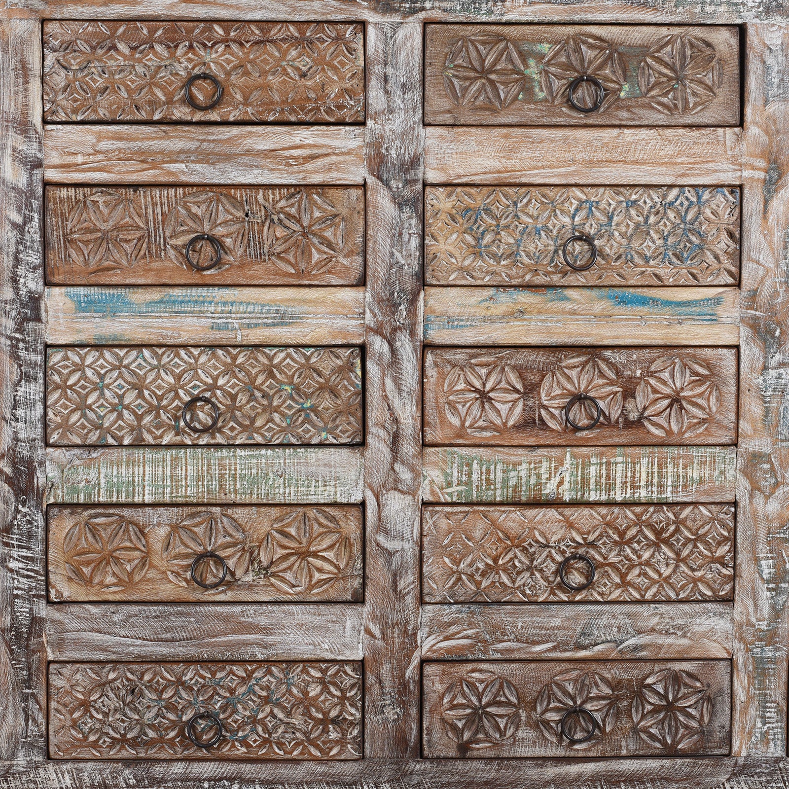 Reclaimed Teak Chest Of Drawers With Old Paint - Image 4