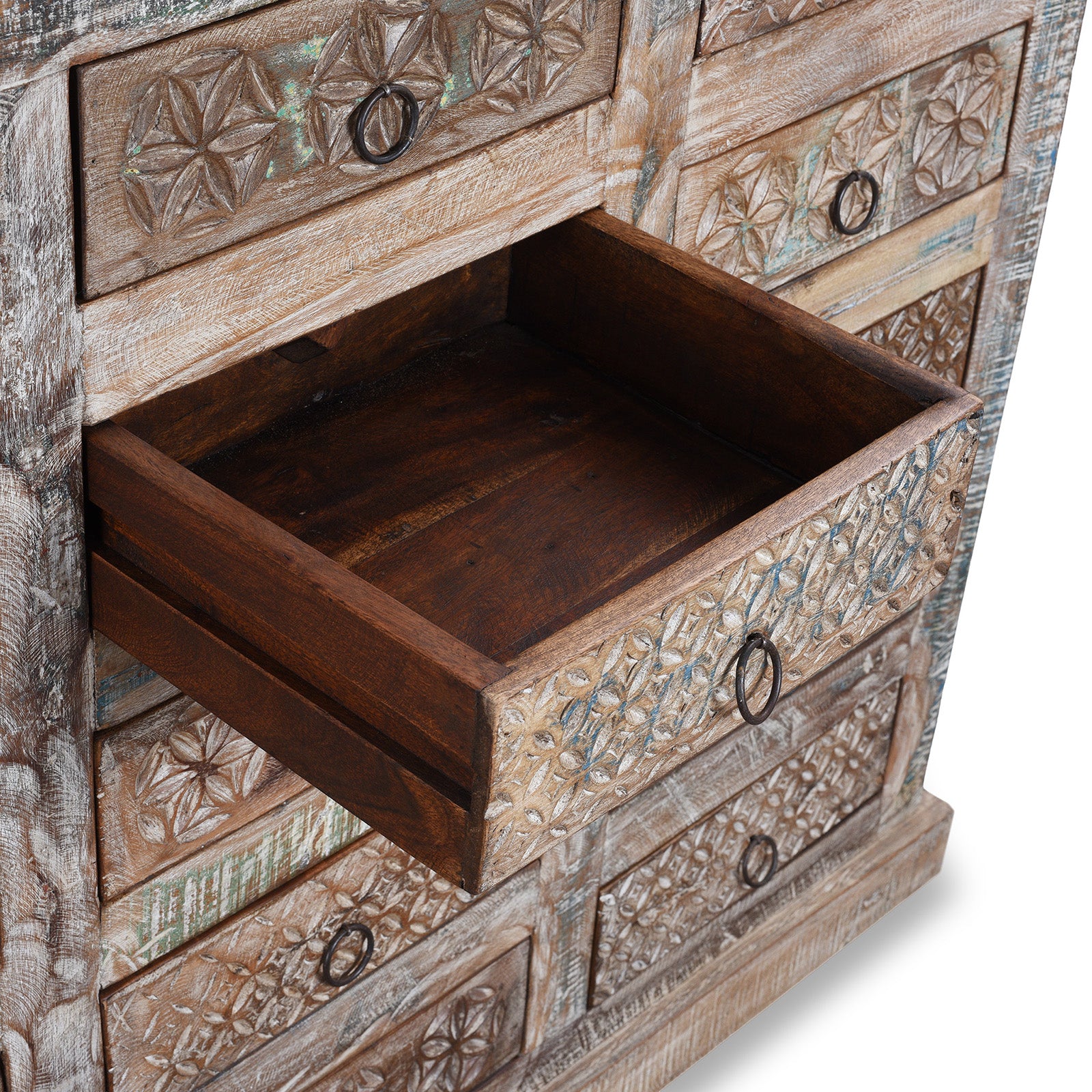 Reclaimed Teak Chest Of Drawers With Old Paint - Image 5