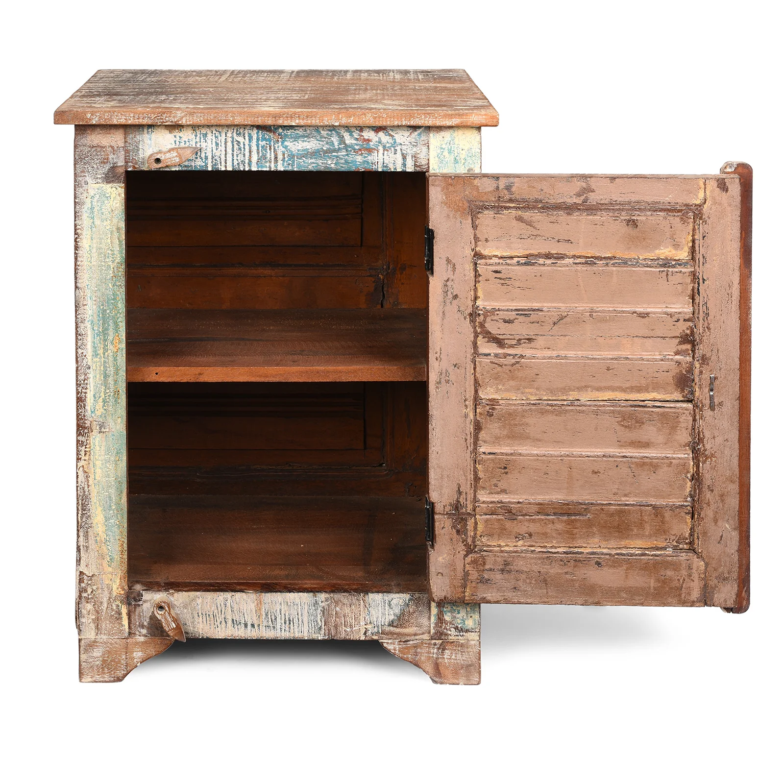 Reclaimed Teak Louvre Bedside Cabinet - Image 4