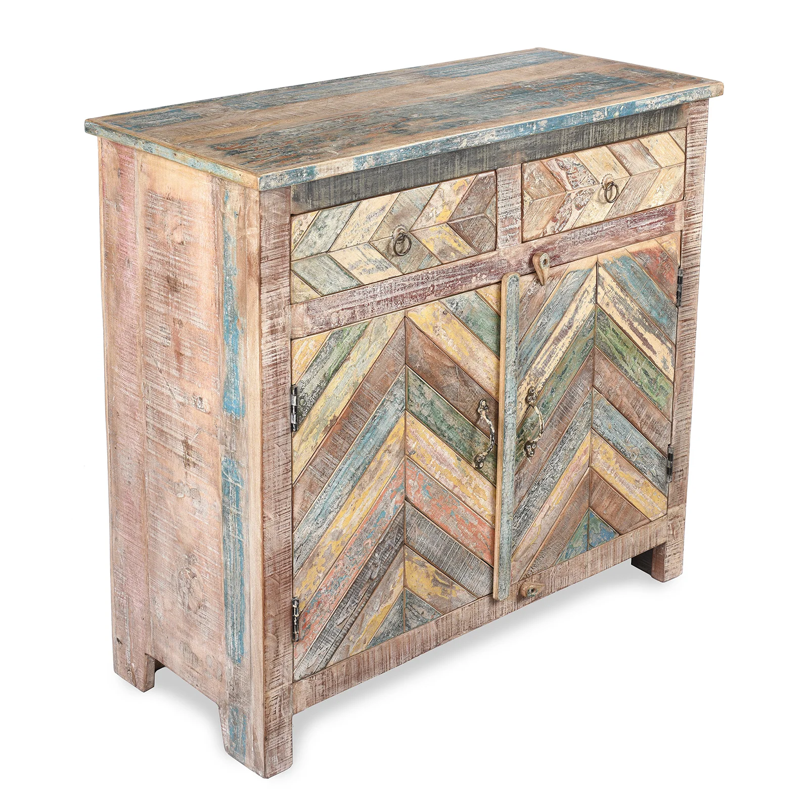 Reclaimed Teak Parquet Side Cabinet With Painted Finish - Image 2