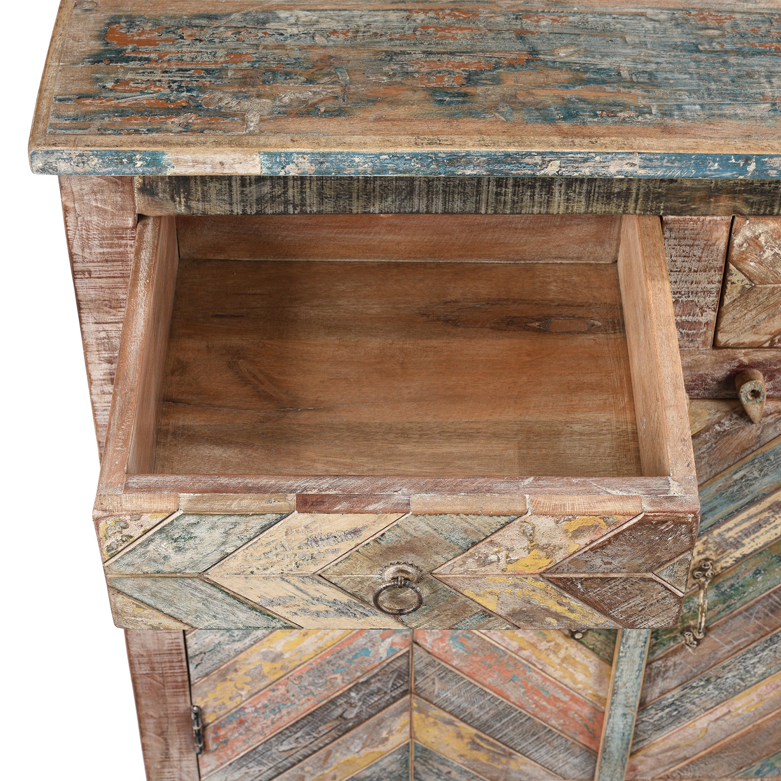 Reclaimed Teak Parquet Side Cabinet With Painted Finish - Image 4