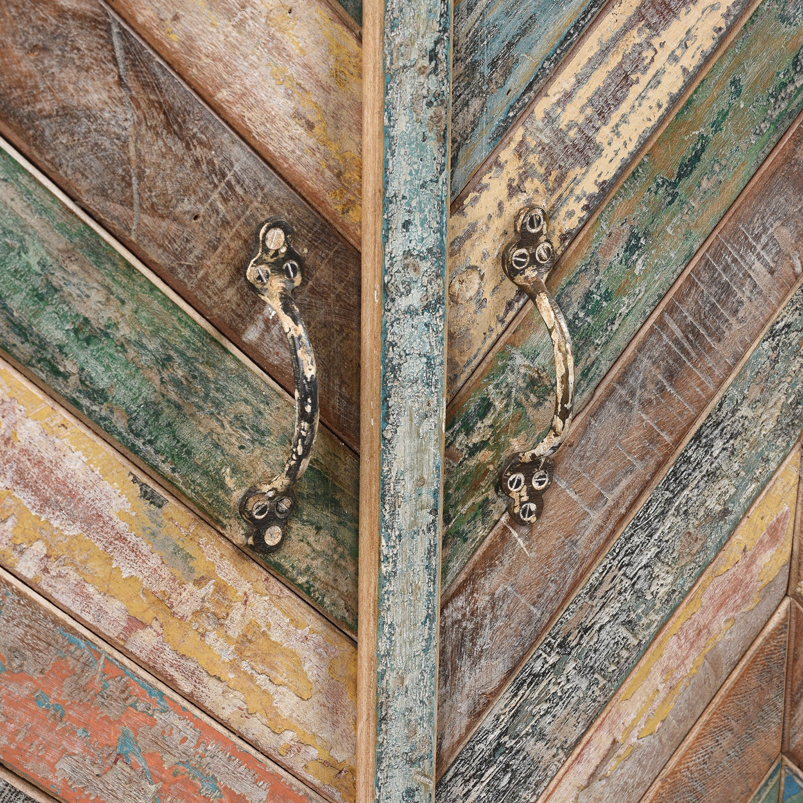 Reclaimed Teak Parquet Side Cabinet With Painted Finish - Image 7