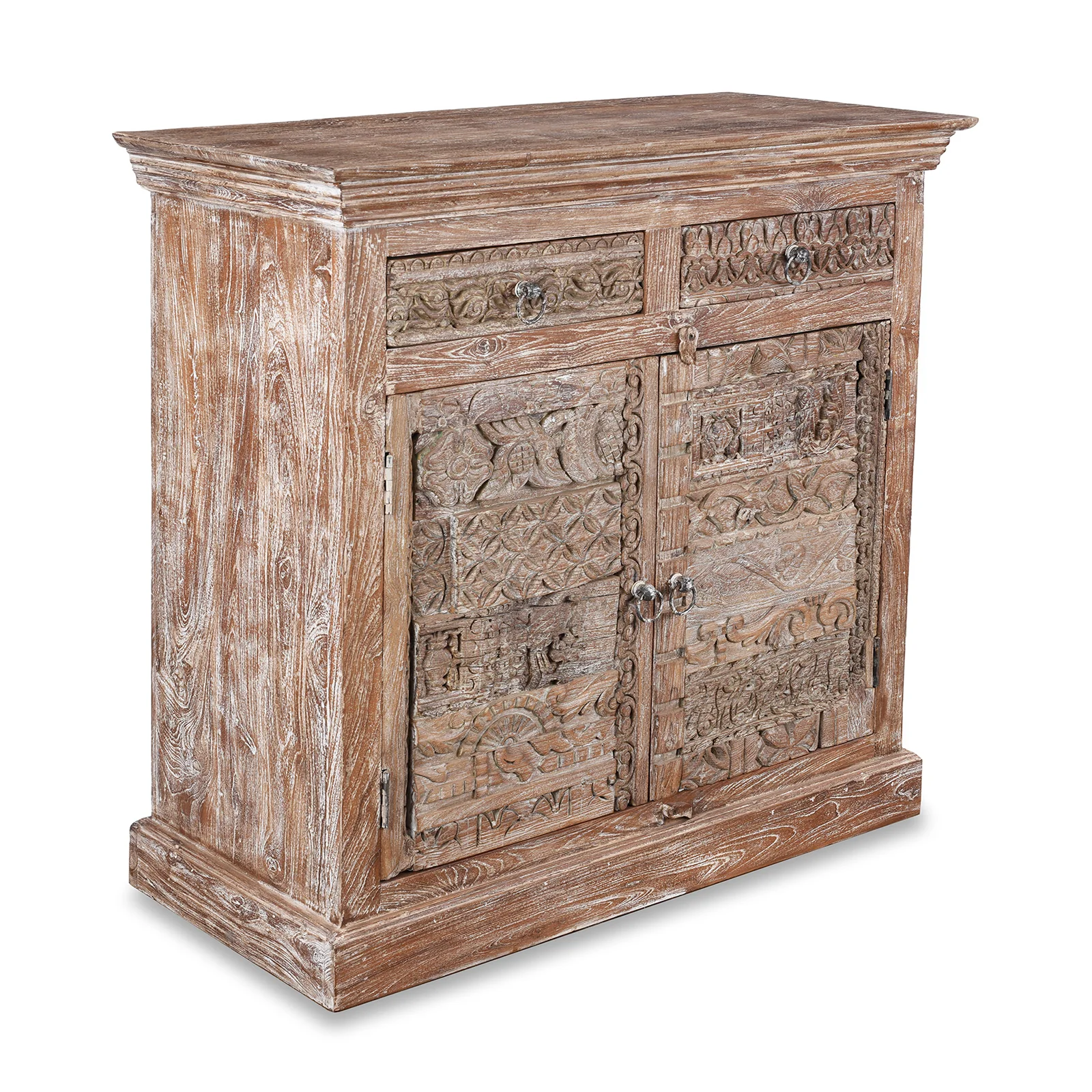 Reclaimed Teak Side Cabinet With Old Carvings - Image 7