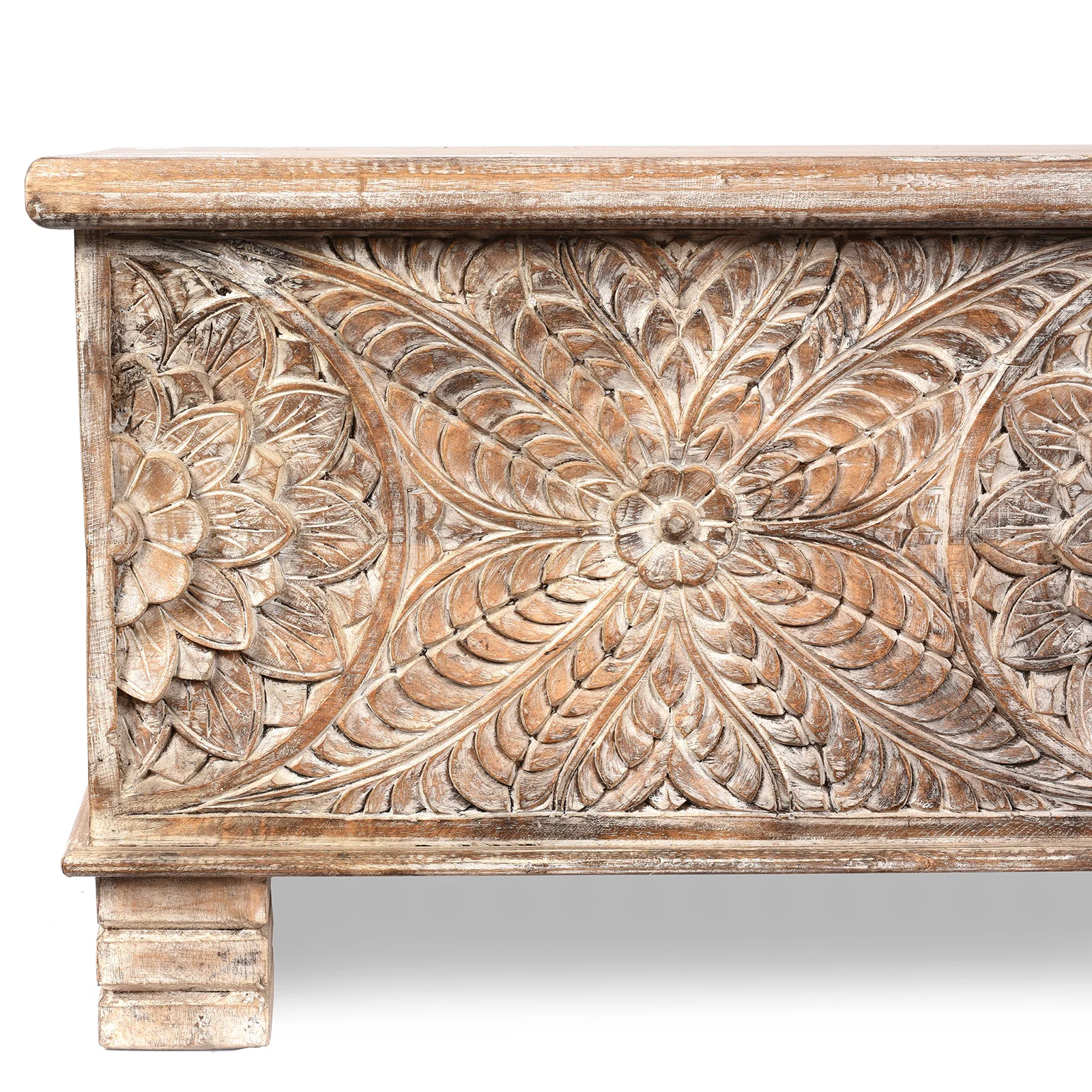 Carved Blanket Chest Made From Reclaimed Teak & Mango Wood - Image 2