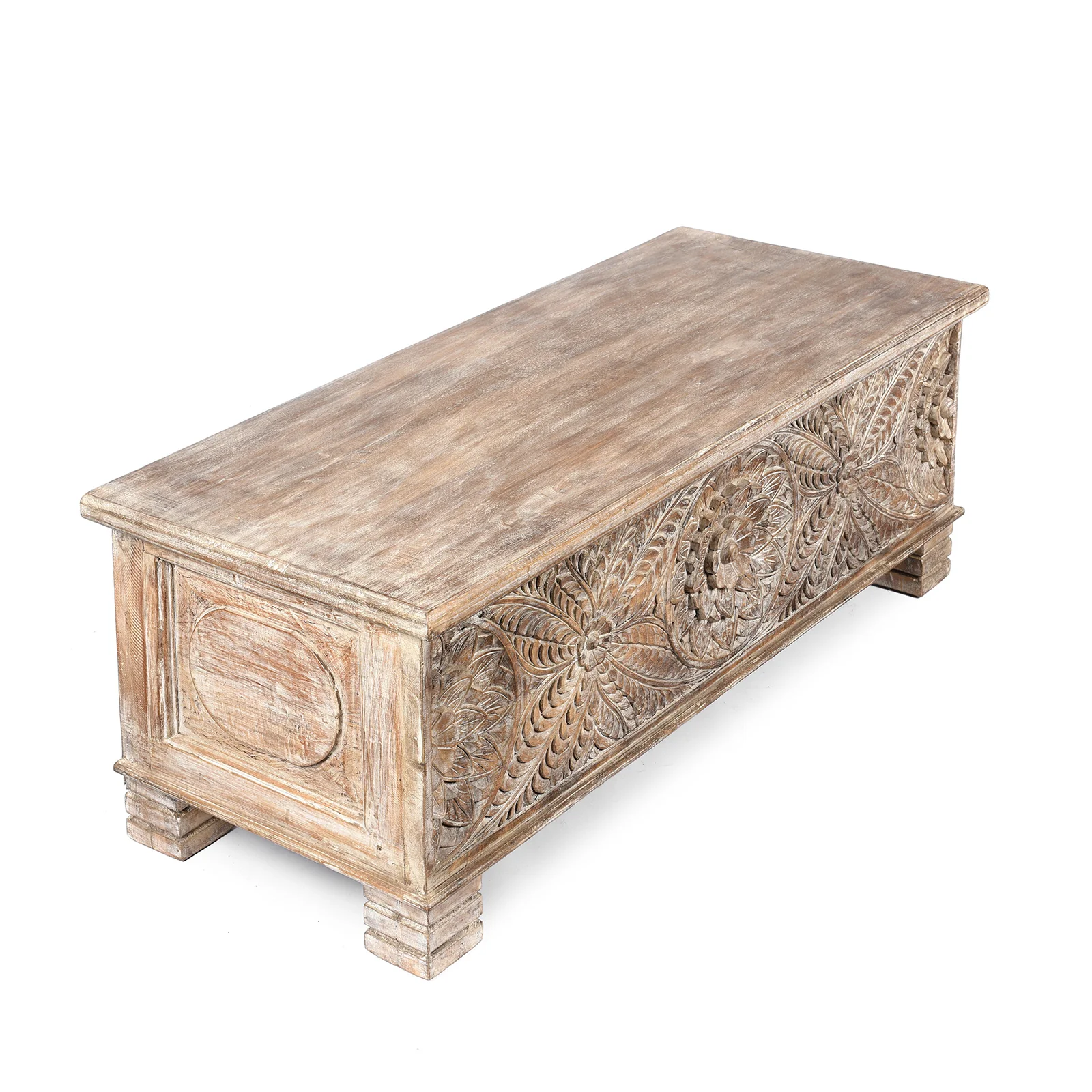 Carved Blanket Chest Made From Reclaimed Teak & Mango Wood - Image 3