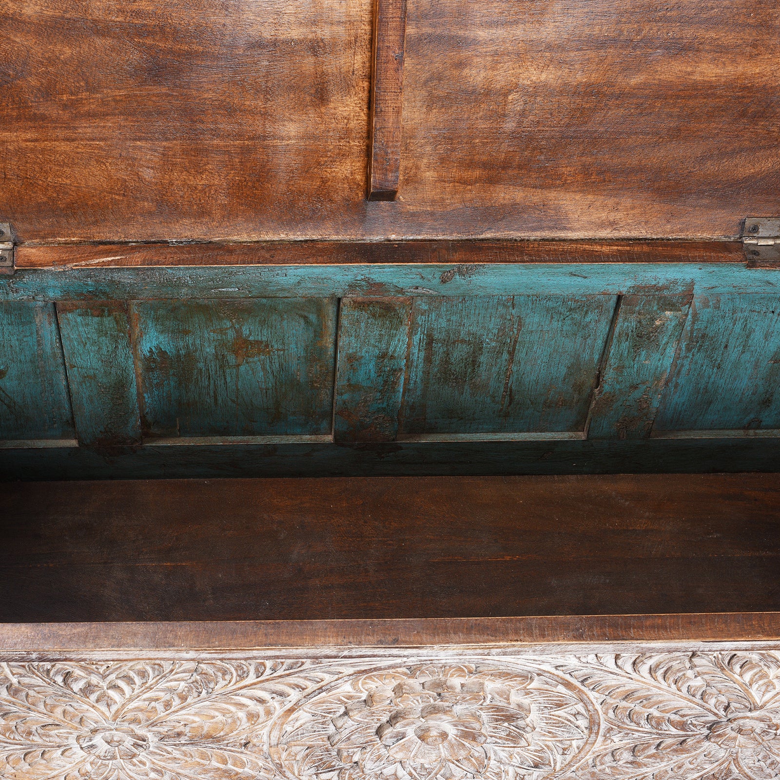 Carved Blanket Chest Made From Reclaimed Teak & Mango Wood - Image 4
