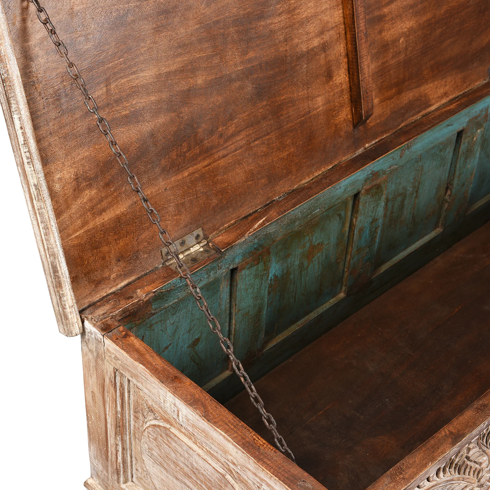 Carved Blanket Chest Made From Reclaimed Teak & Mango Wood - Image 5