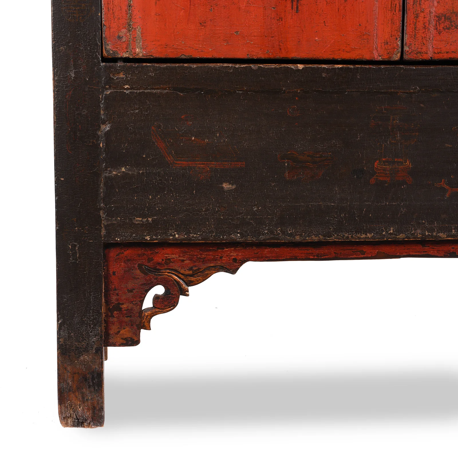 Red & Black Painted Lacquer Wedding Cabinet From Shanxi  -19th Century - Image 11
