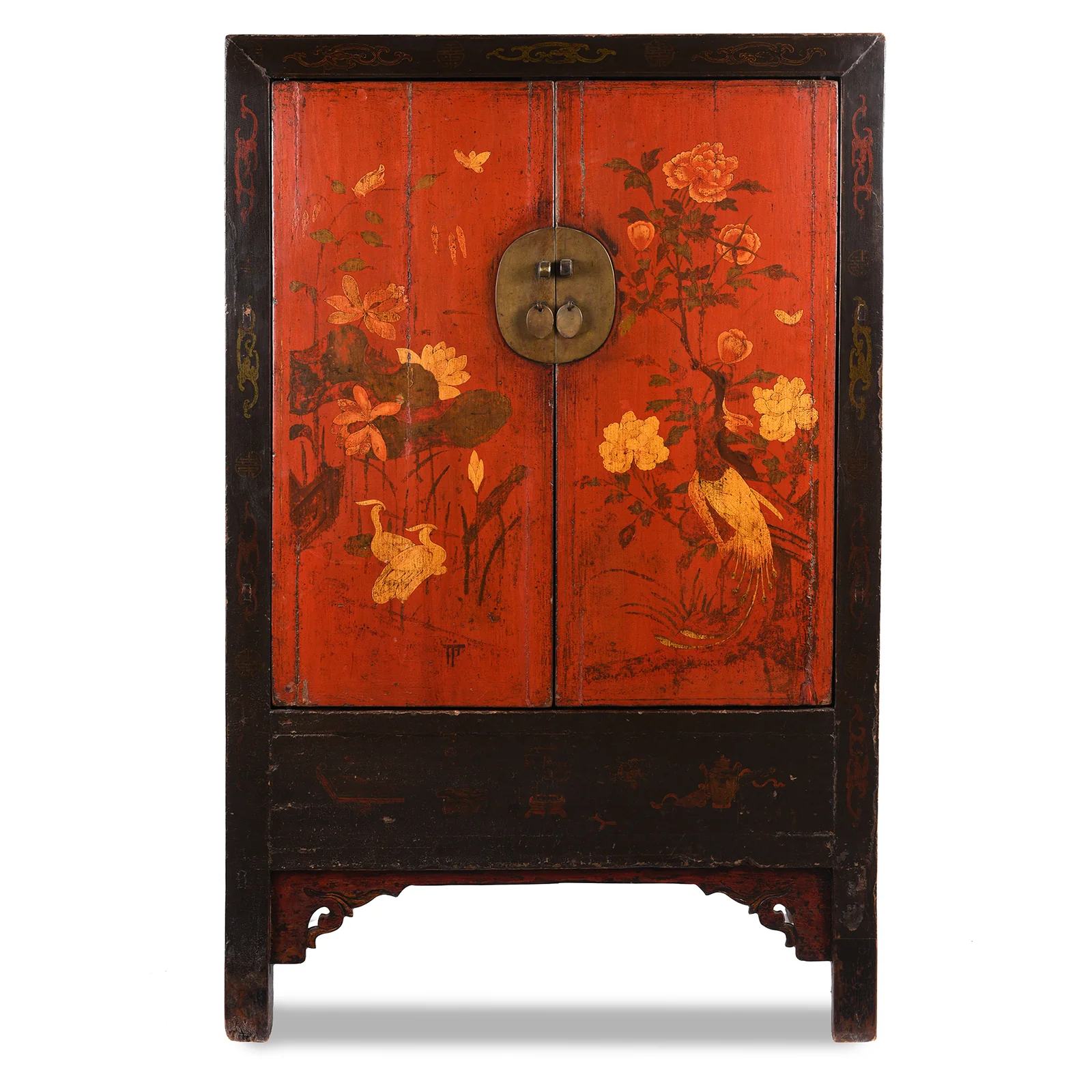 Red & Black Painted Lacquer Wedding Cabinet From Shanxi  -19th Century - Image 2