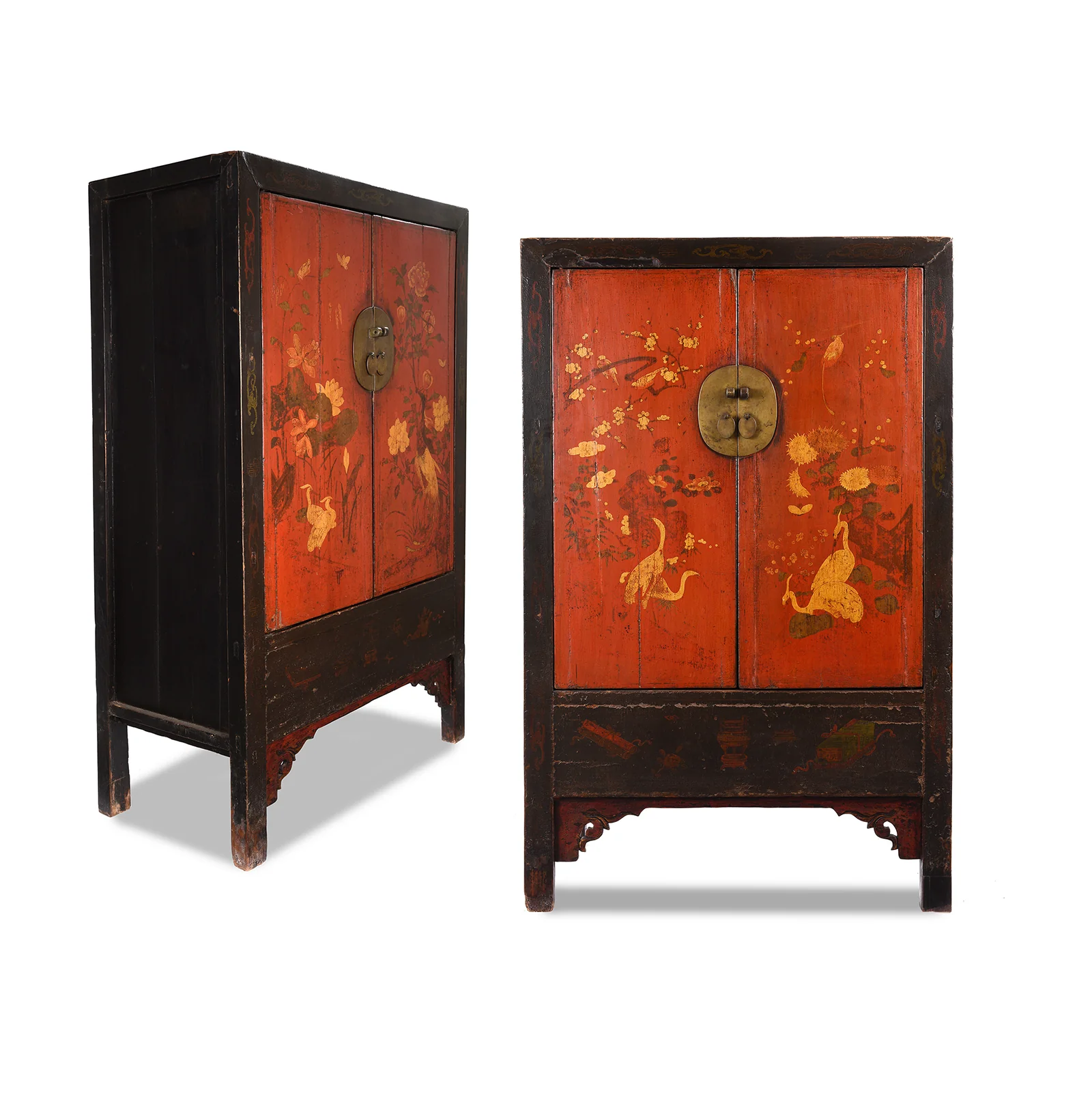Red & Black Painted Lacquer Wedding Cabinet From Shanxi  -19th Century - Image 3