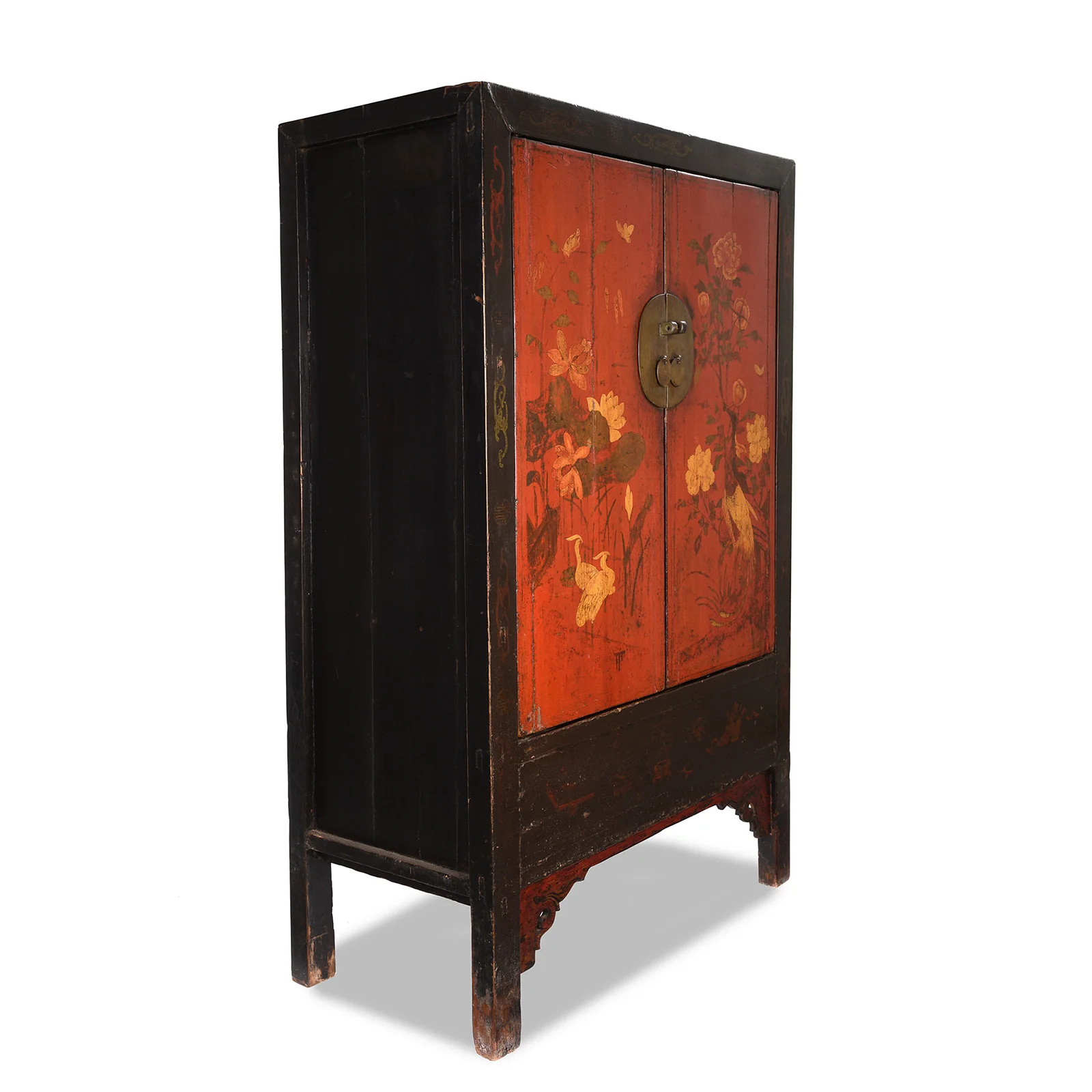 Red & Black Painted Lacquer Wedding Cabinet From Shanxi  -19th Century - Image 4