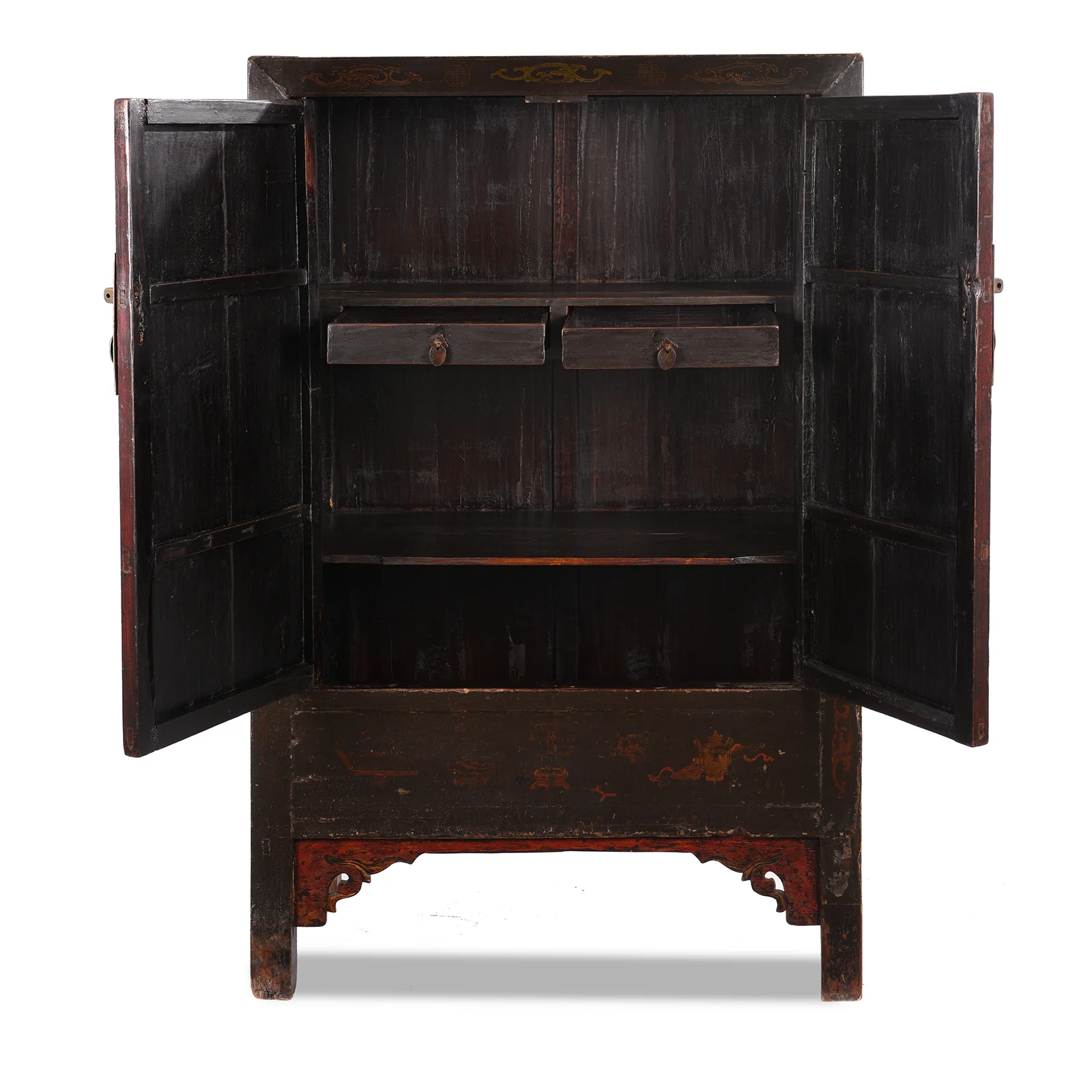 Red & Black Painted Lacquer Wedding Cabinet From Shanxi  -19th Century - Image 5