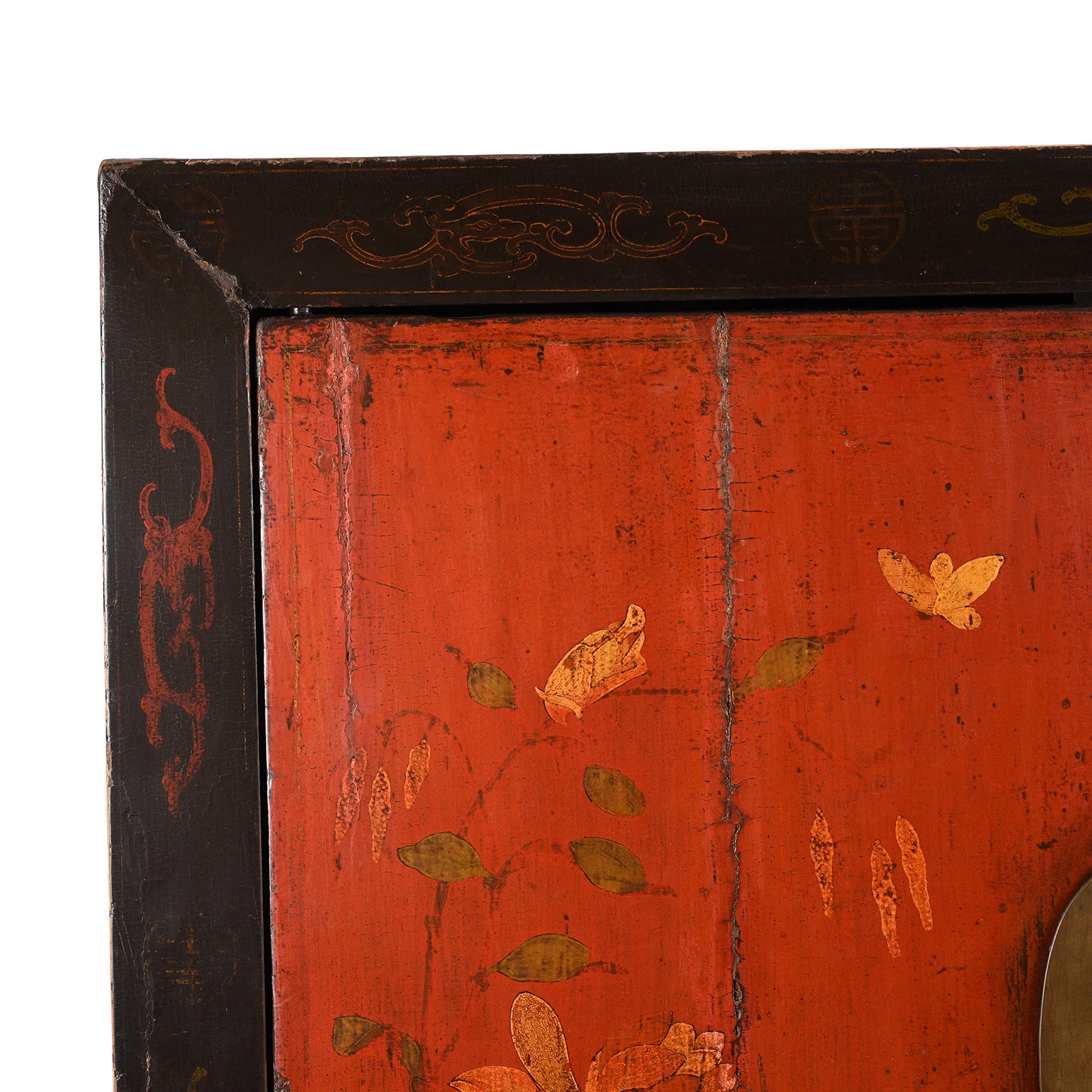 Red & Black Painted Lacquer Wedding Cabinet From Shanxi  -19th Century - Image 6