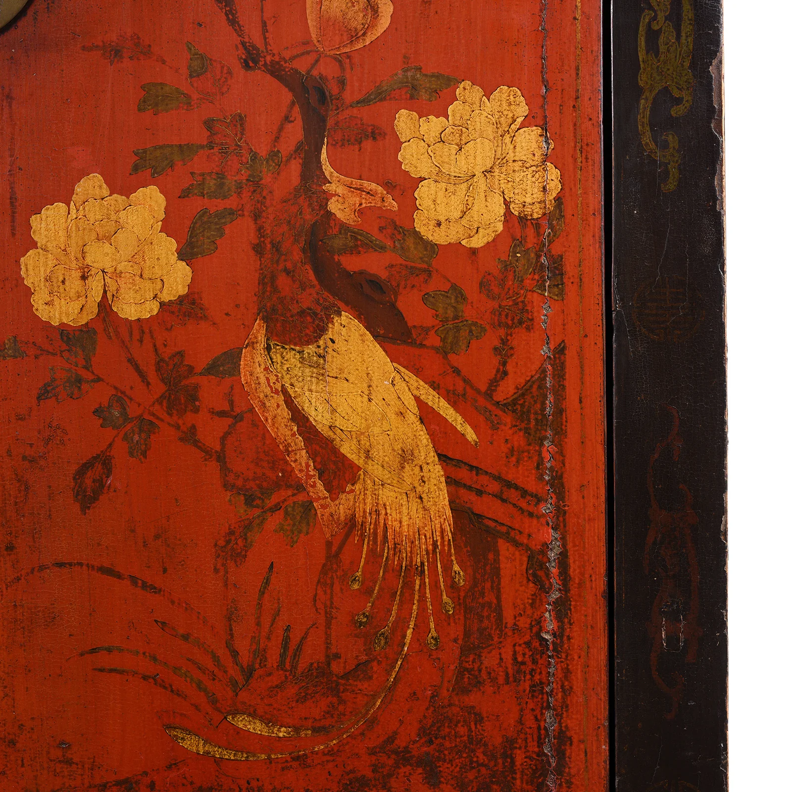 Red & Black Painted Lacquer Wedding Cabinet From Shanxi  -19th Century - Image 8
