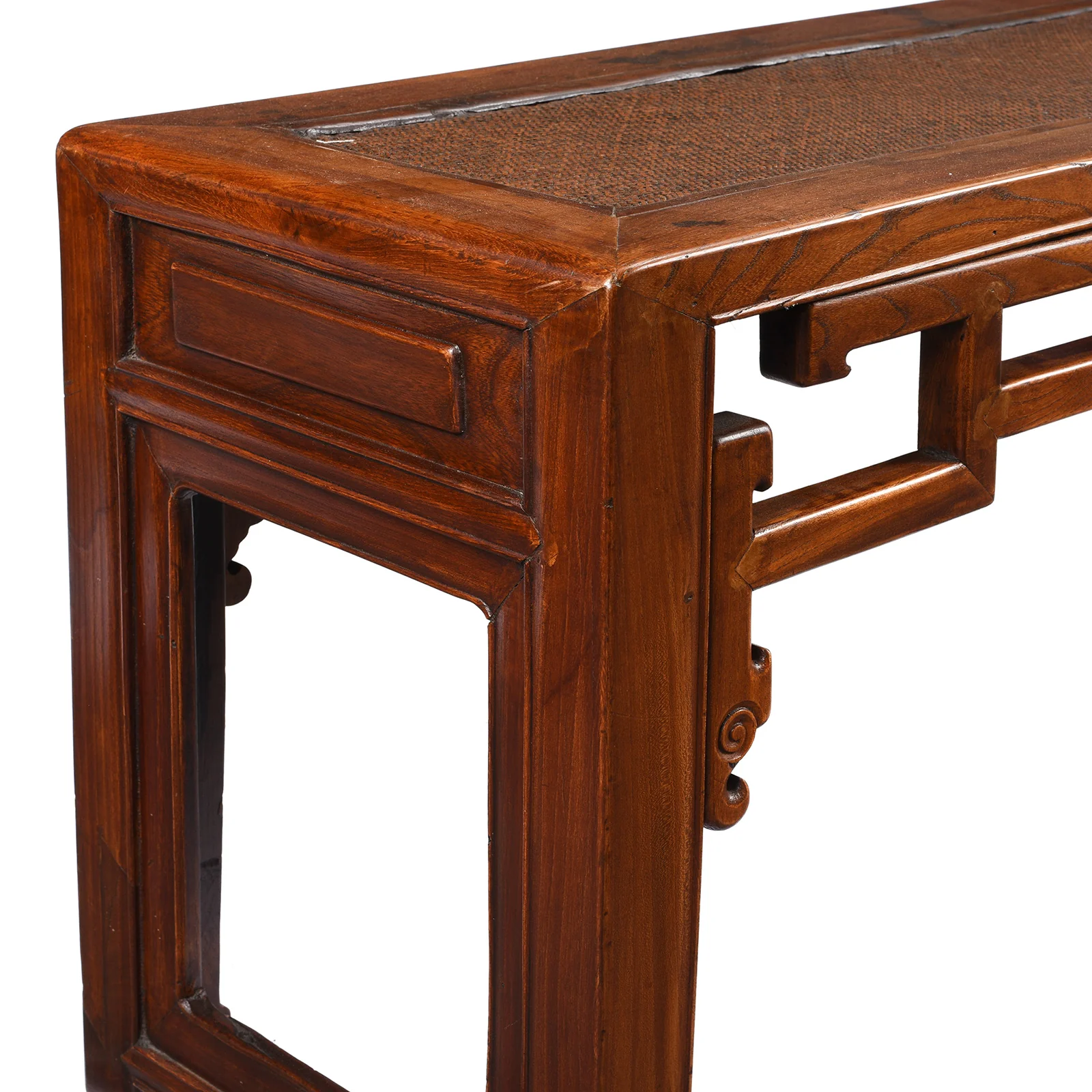 Red Elm Bench From Jiangsu With Rattan Seat - 19th Century - Image 8