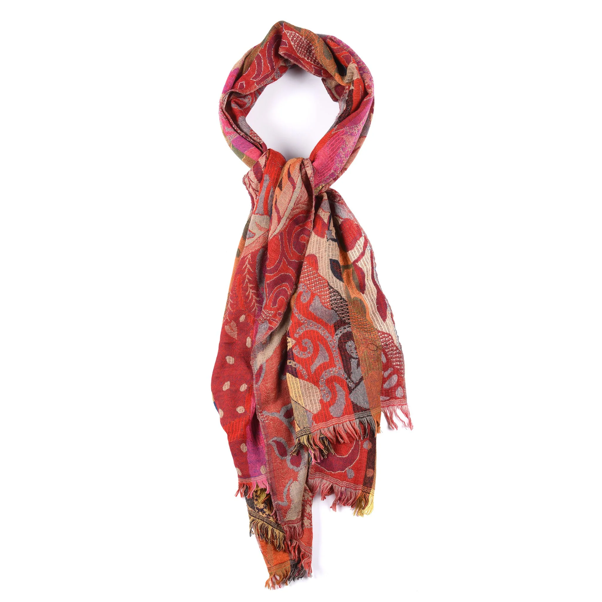 Red Floral Dreams Scarf - Merino Wool - Image 2
