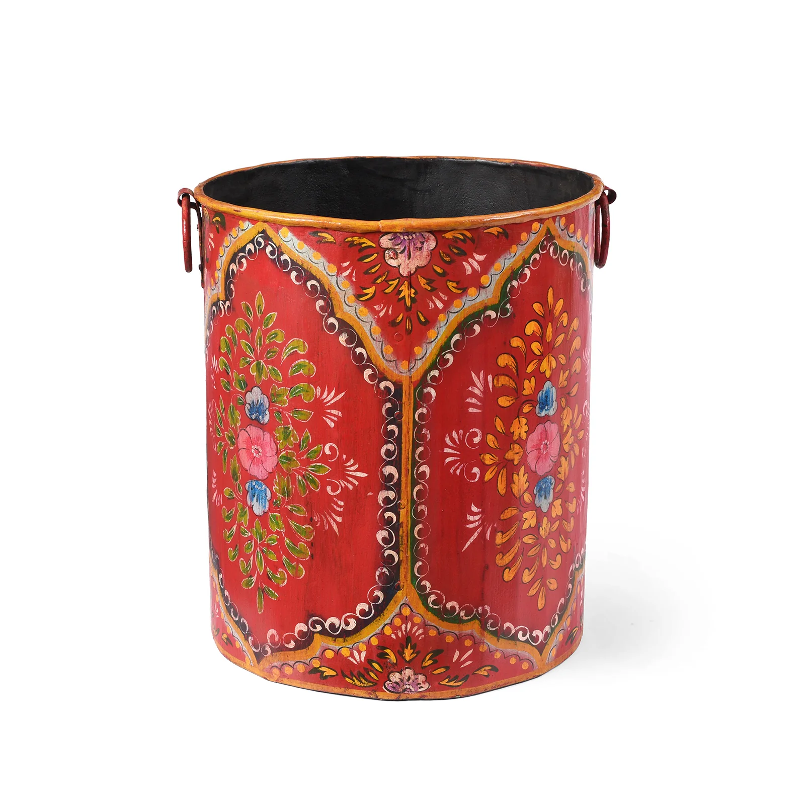 Red Floral Handpainted Metal Bin / Planter - Image 2