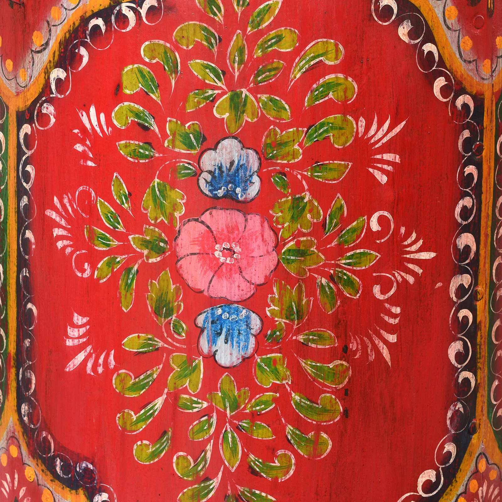 Red Floral Handpainted Metal Bin / Planter - Image 4