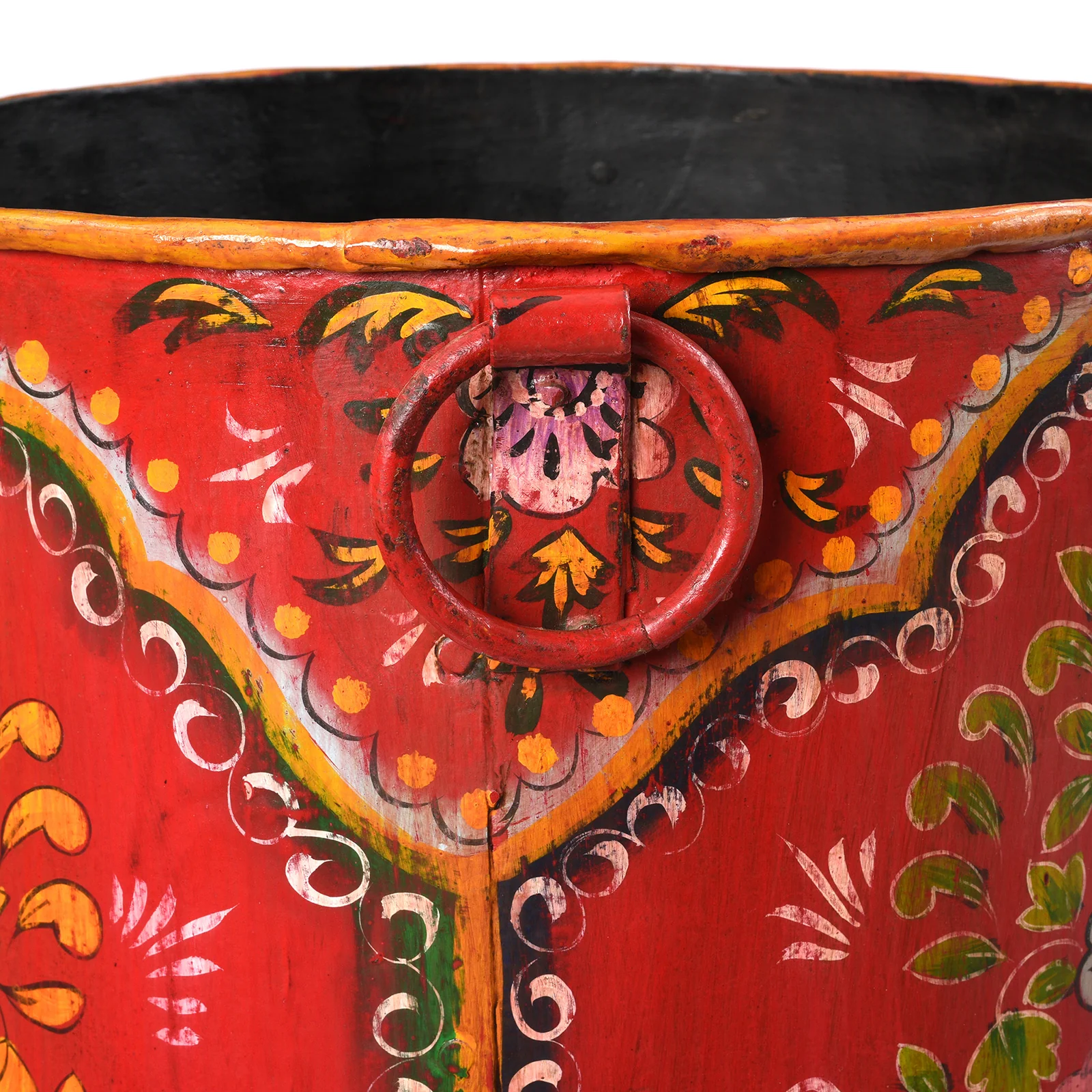 Red Floral Handpainted Metal Bin / Planter - Image 5