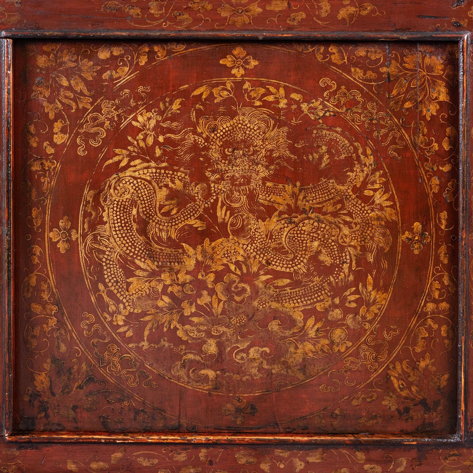 Red & Gold Painted Altar Cabinet From Central Tibet - 19th Century - Image 10