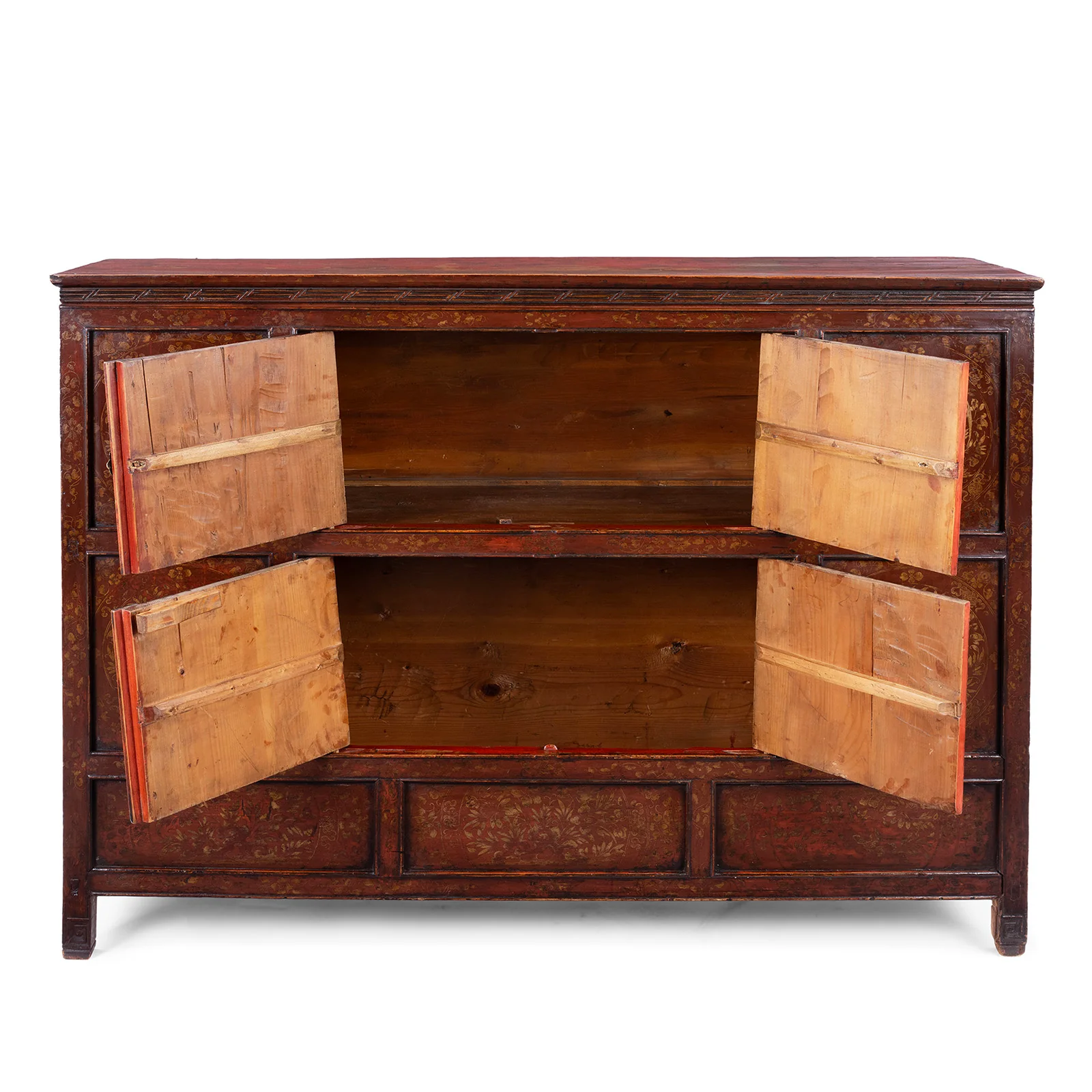 Red & Gold Painted Altar Cabinet From Central Tibet - 19th Century - Image 3