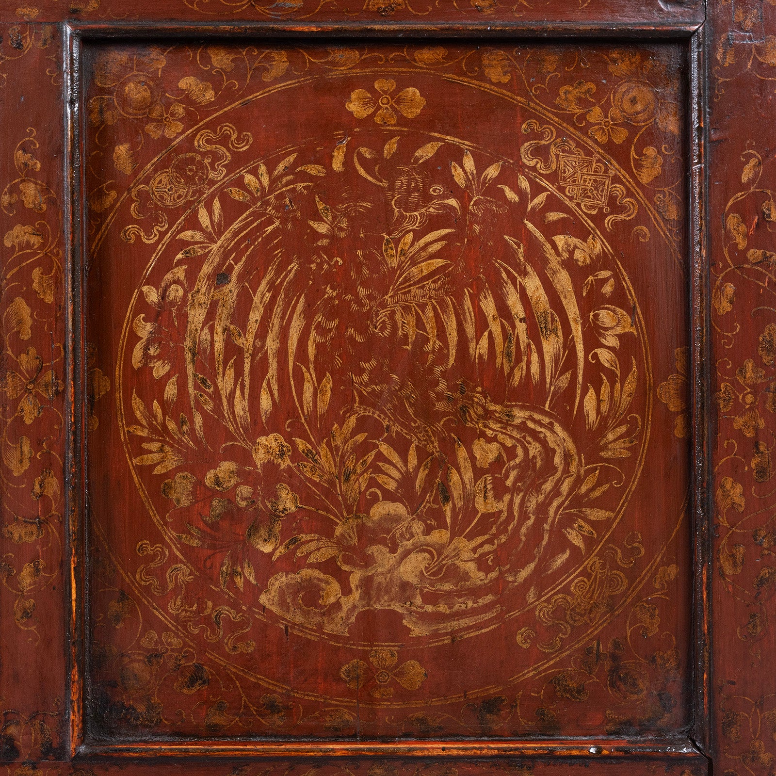 Red & Gold Painted Altar Cabinet From Central Tibet - 19th Century - Image 9