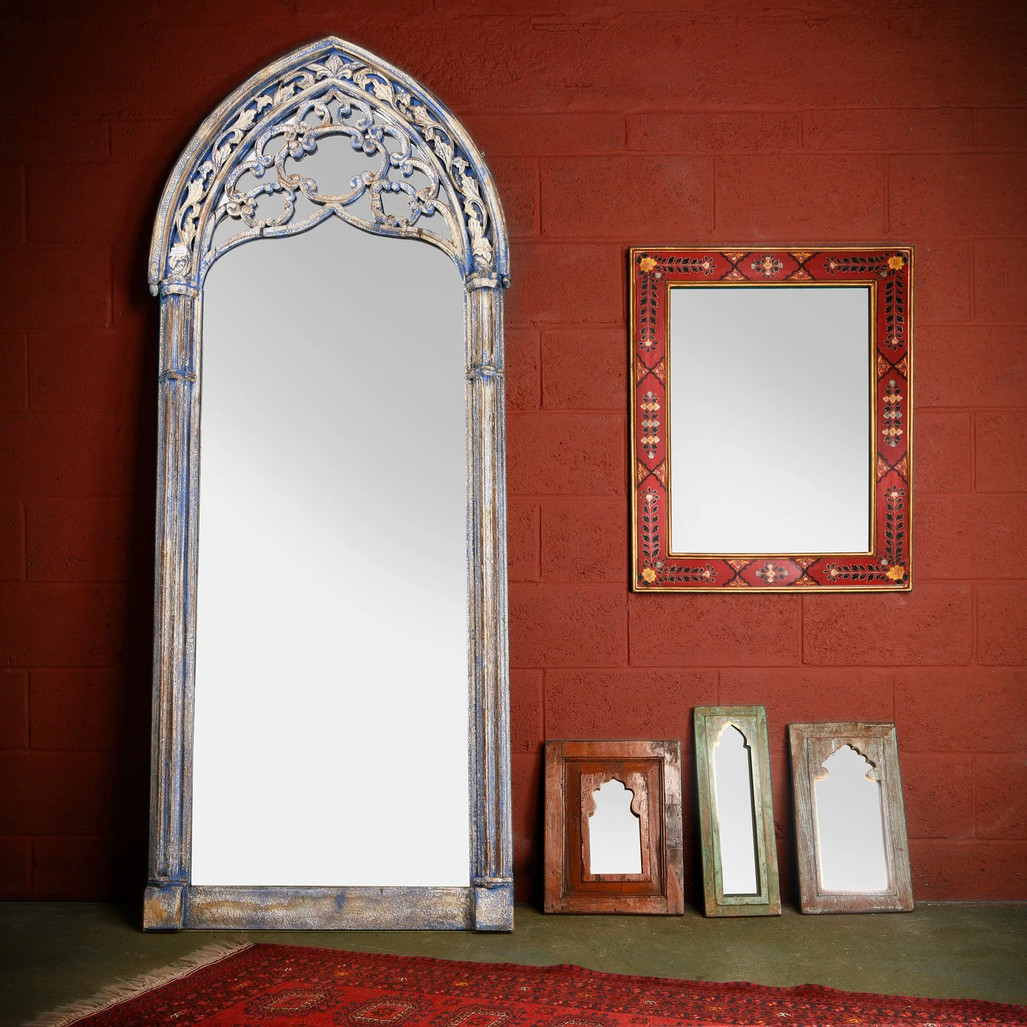 Red Hand Painted Indian Mirror - Image 6