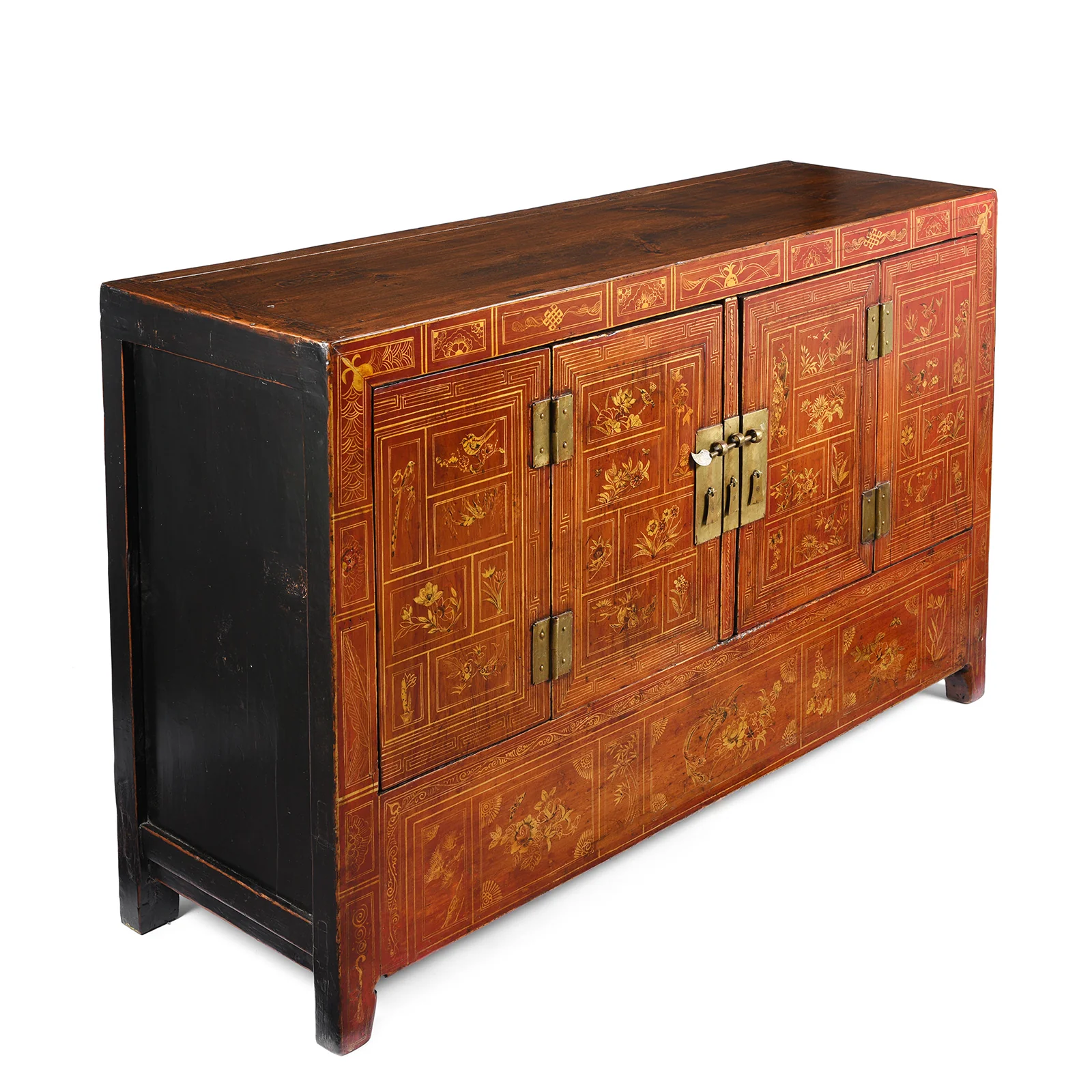 Red Lacquer Chinese Sideboard From Dongbei - Ca 1920 - Image 3