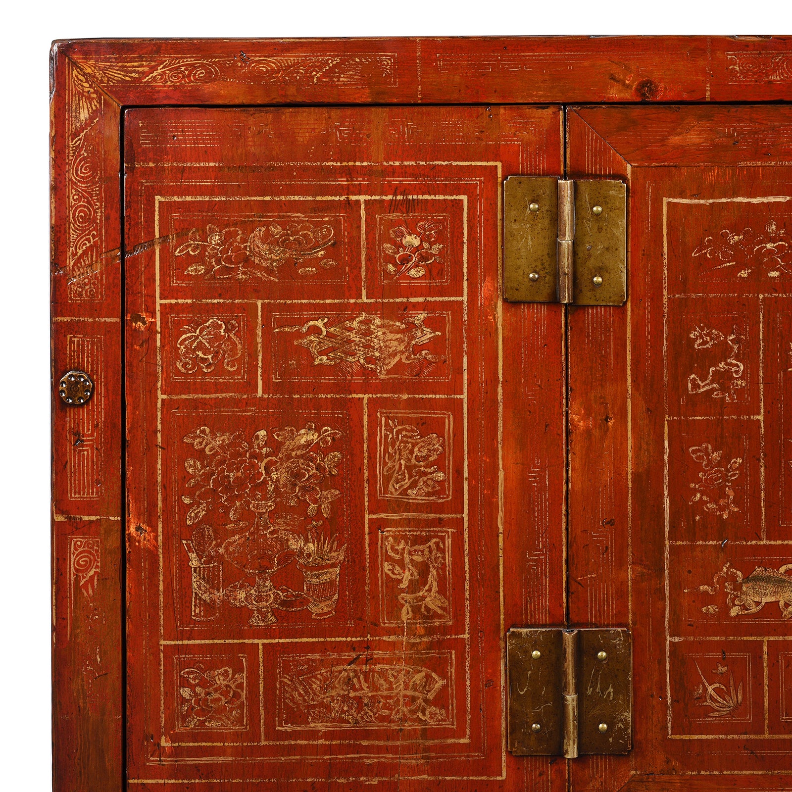 Red Lacquer Chinese Sideboard From Dongbei - Ca 1920 - Image 3