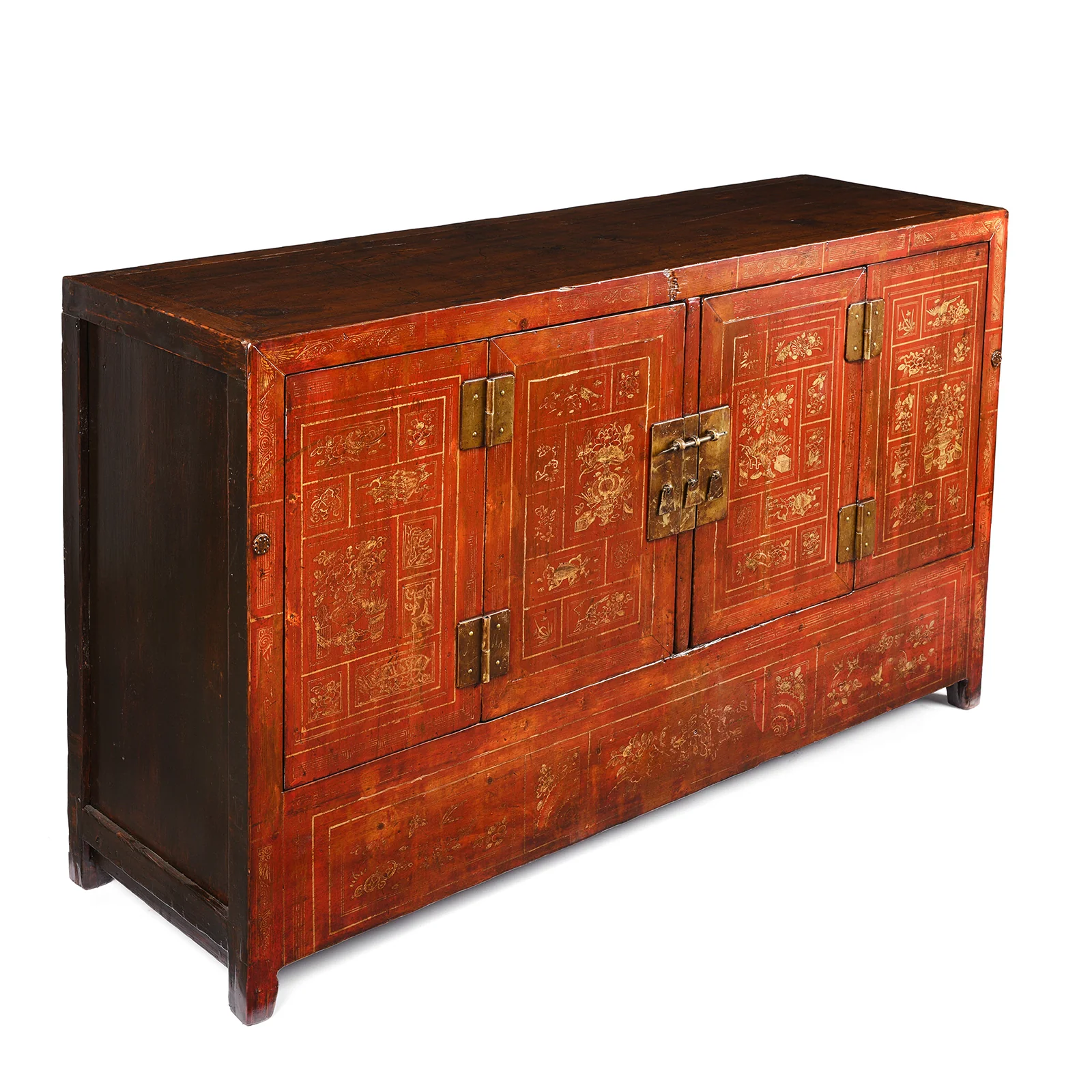 Red Lacquer Chinese Sideboard From Dongbei - Ca 1920 - Image 4