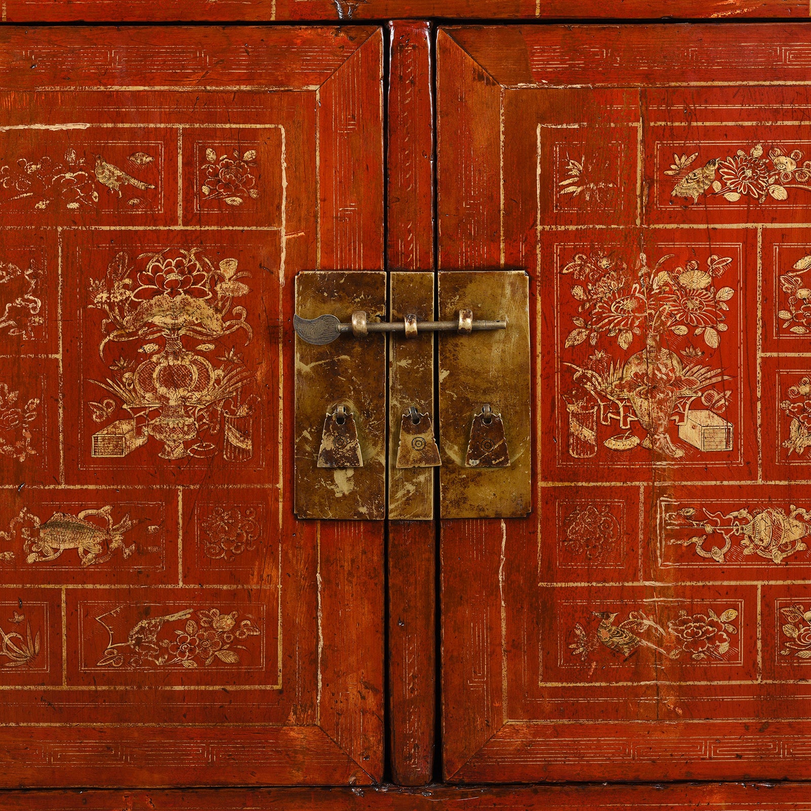 Red Lacquer Chinese Sideboard From Dongbei - Ca 1920 - Image 5