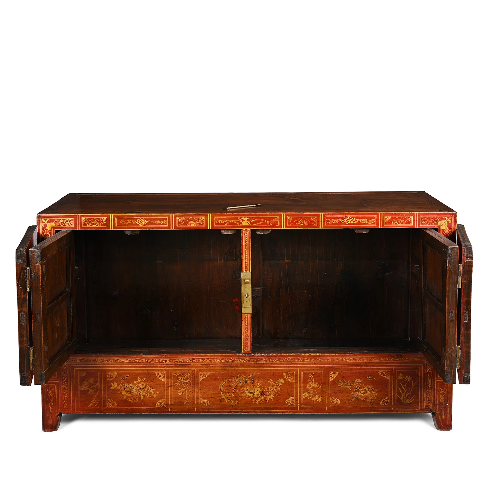 Red Lacquer Chinese Sideboard From Dongbei - Ca 1920 - Image 4