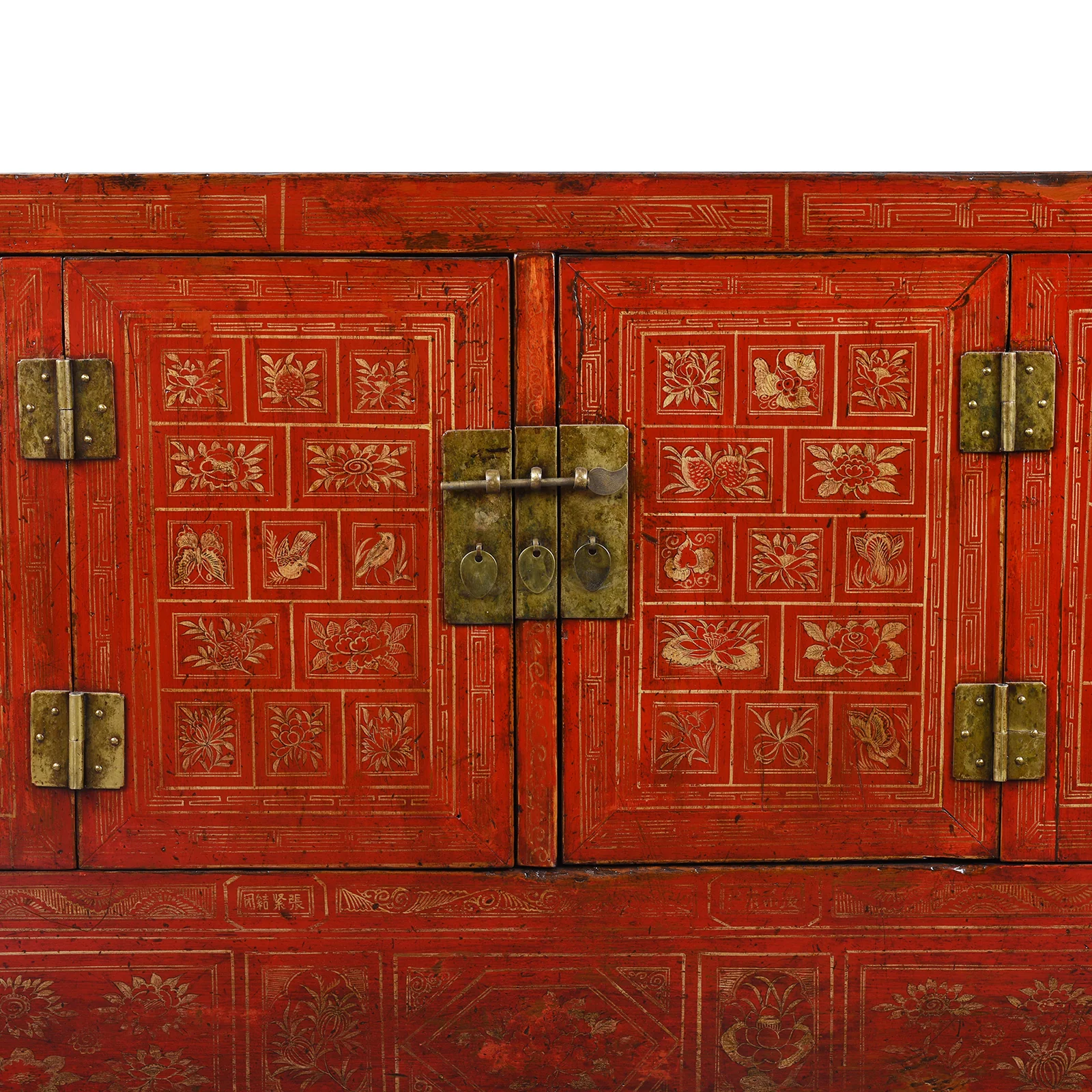 Red Lacquer Chinese Sideboard From Dongbei - Ca 1920 - Image 3