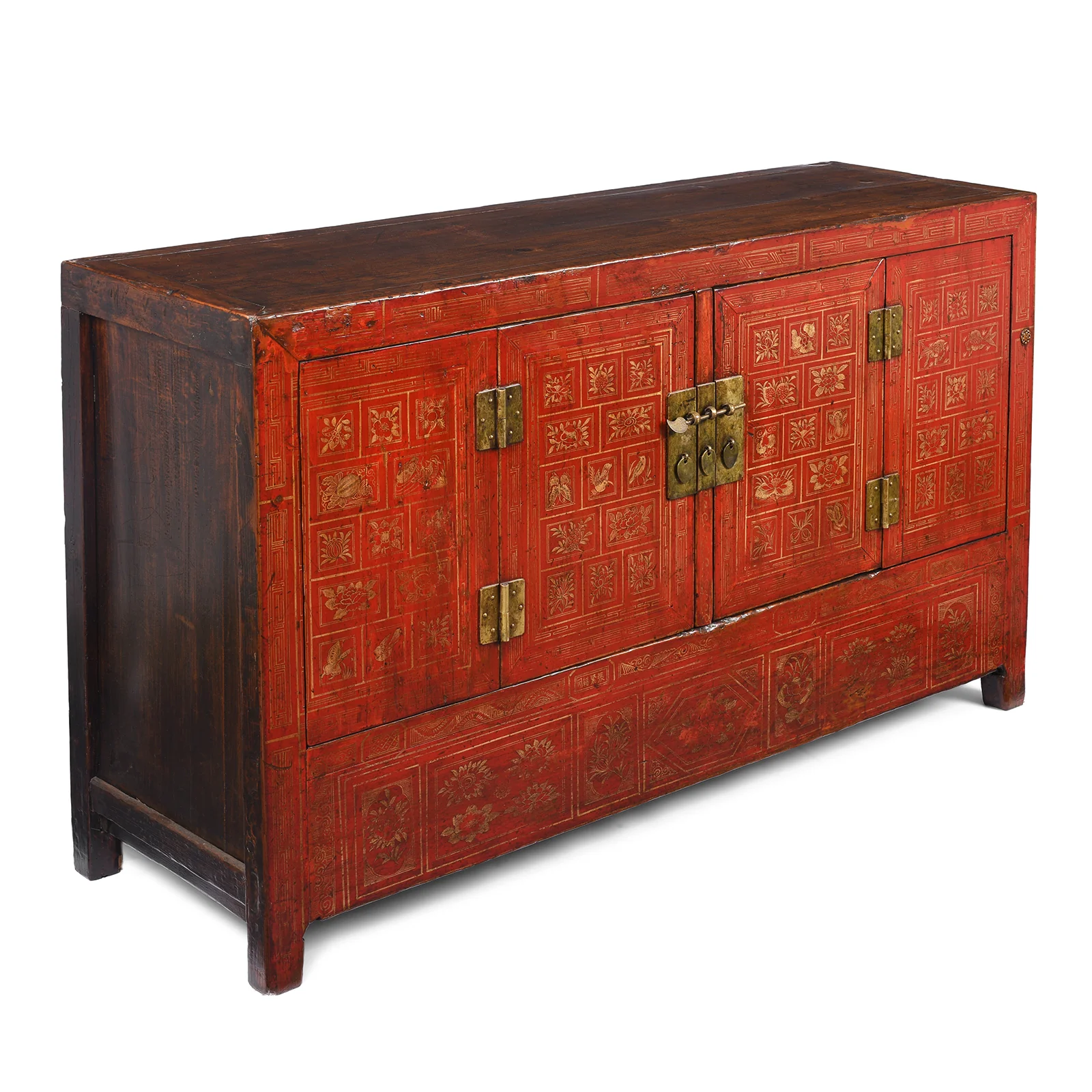 Red Lacquer Chinese Sideboard From Dongbei - Ca 1920 - Image 4